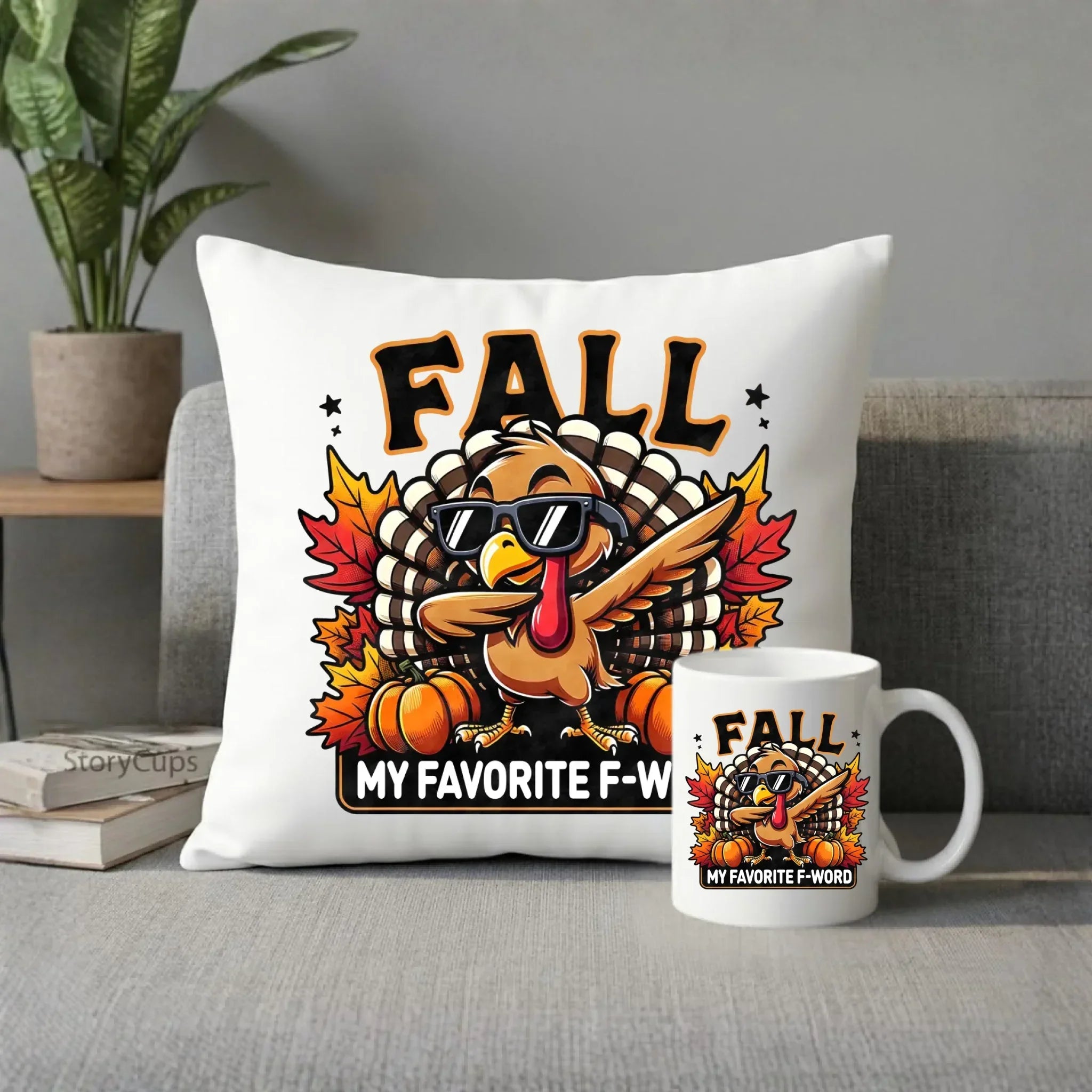 Zestaw poduszka i kubek jesienny - FALL my favorite F-word JS11 - StoryCups.pl