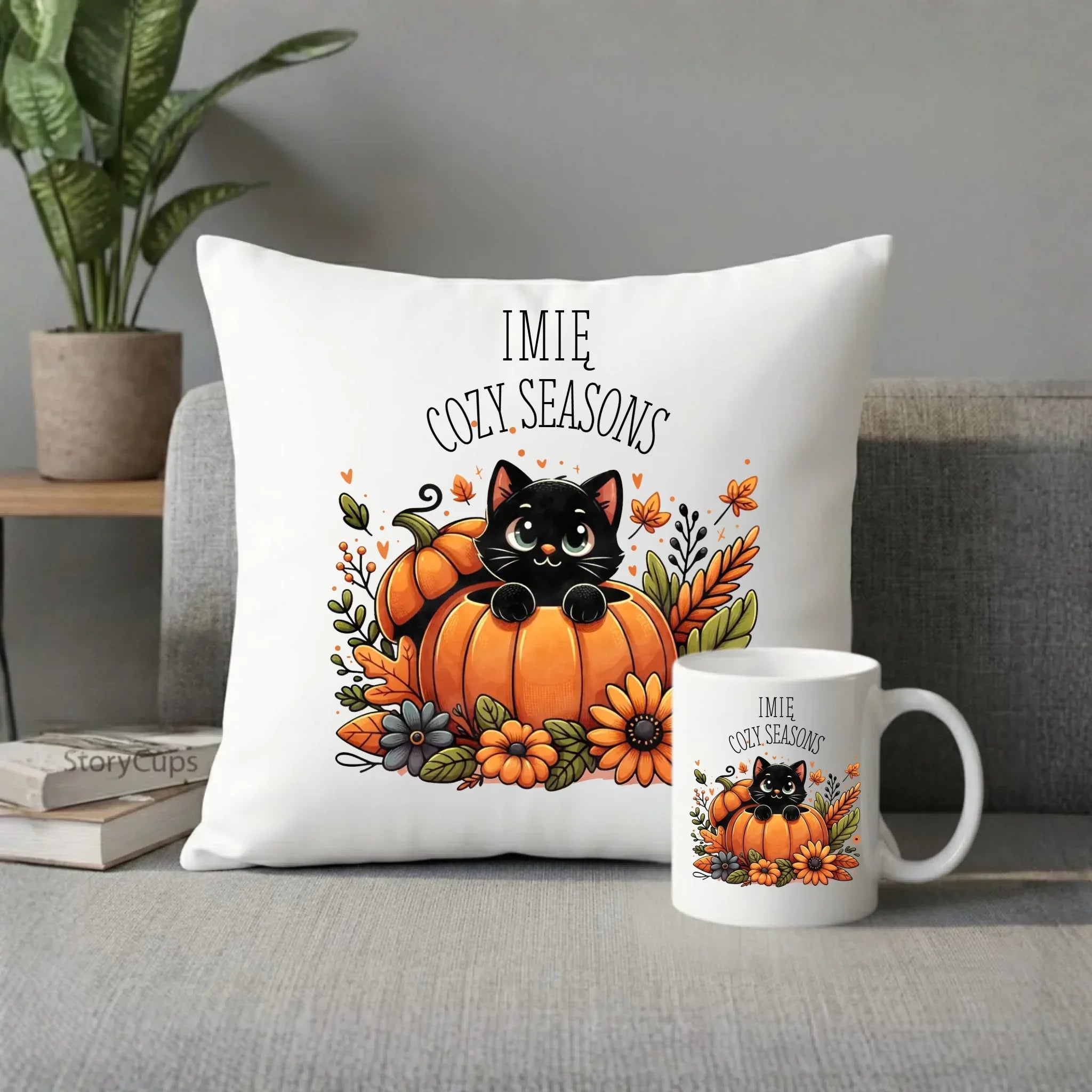 Zestaw poduszka i kubek jesieniara - Cozy Seasons - personalizowany JS01 - StoryCups.pl