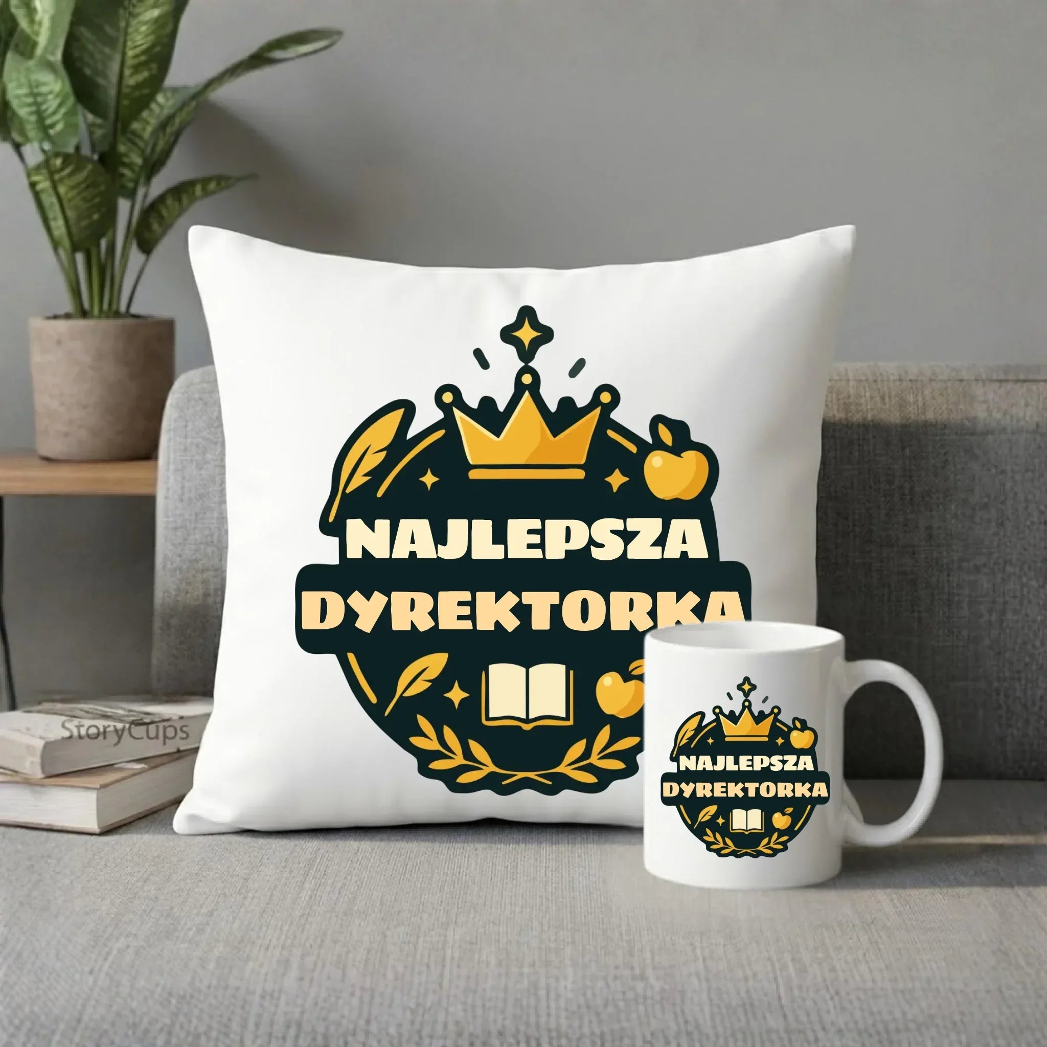 Najlepsza dyrektorka szkoły | Zestaw poduszka i kubek na prezent N40 - StoryCups.pl