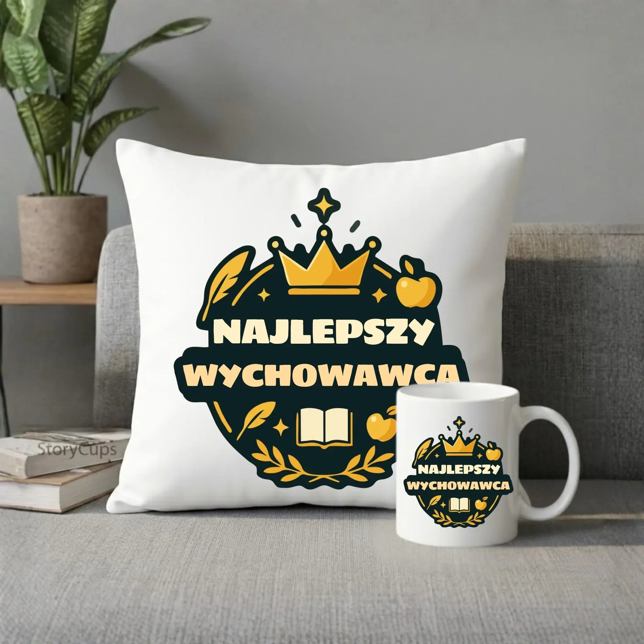 Najlepszy wychowawca | Zestaw poduszka i kubek prezent dla wychowawcy N42 - StoryCups.pl