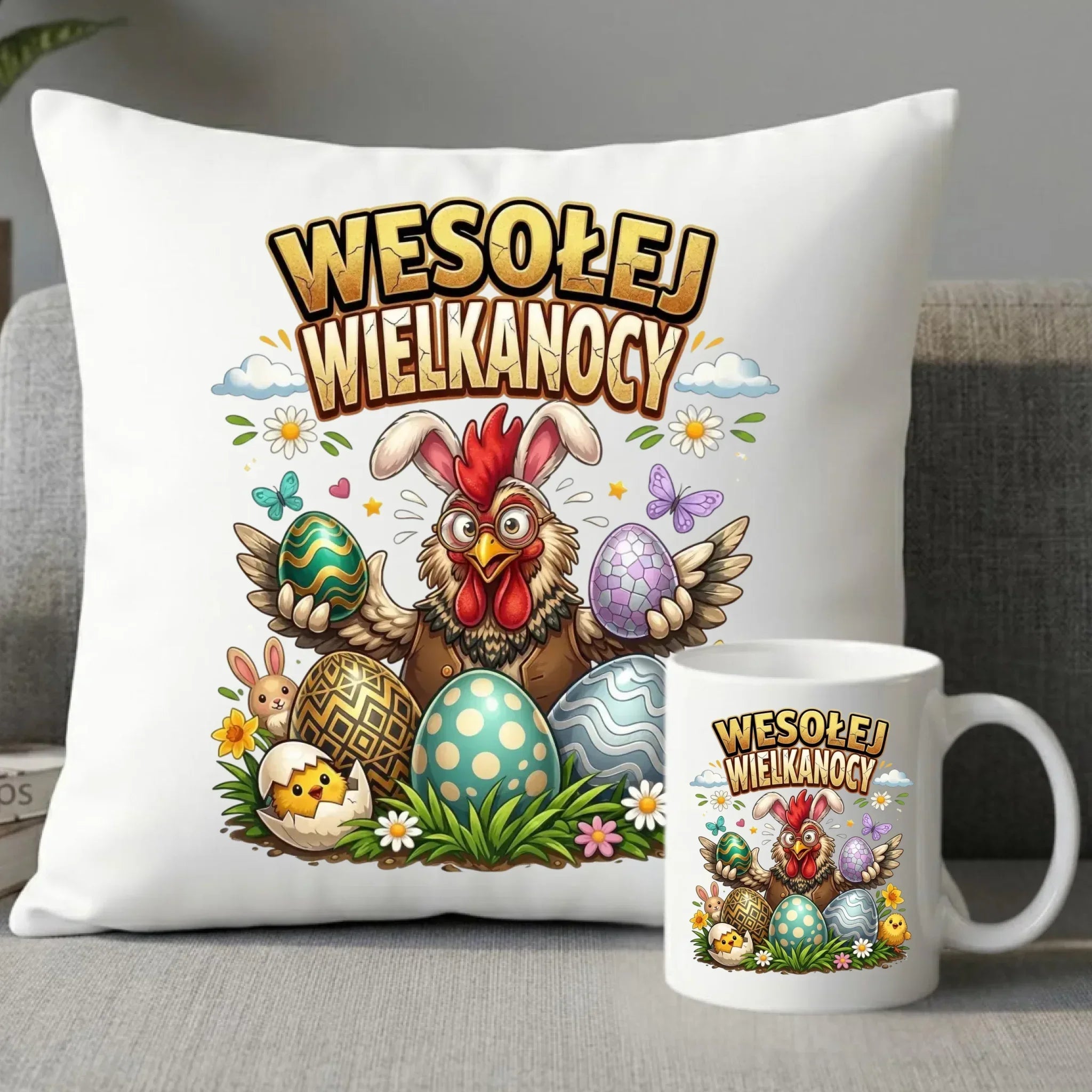 Zestaw poduszka i kubek wielkanocny - Wesołej Wielkanocy WN20 - StoryCups.pl