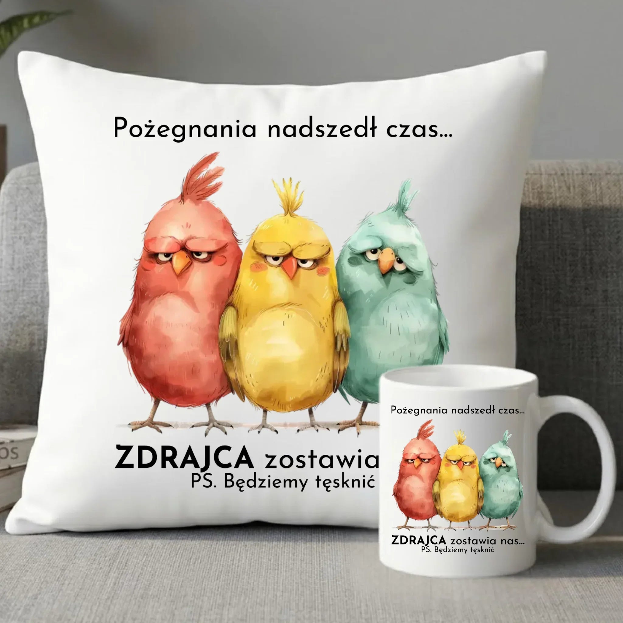 Zestaw poduszka i kubek na odejście z pracy - Pożegnania nadszedł czas OP05 - StoryCups.pl