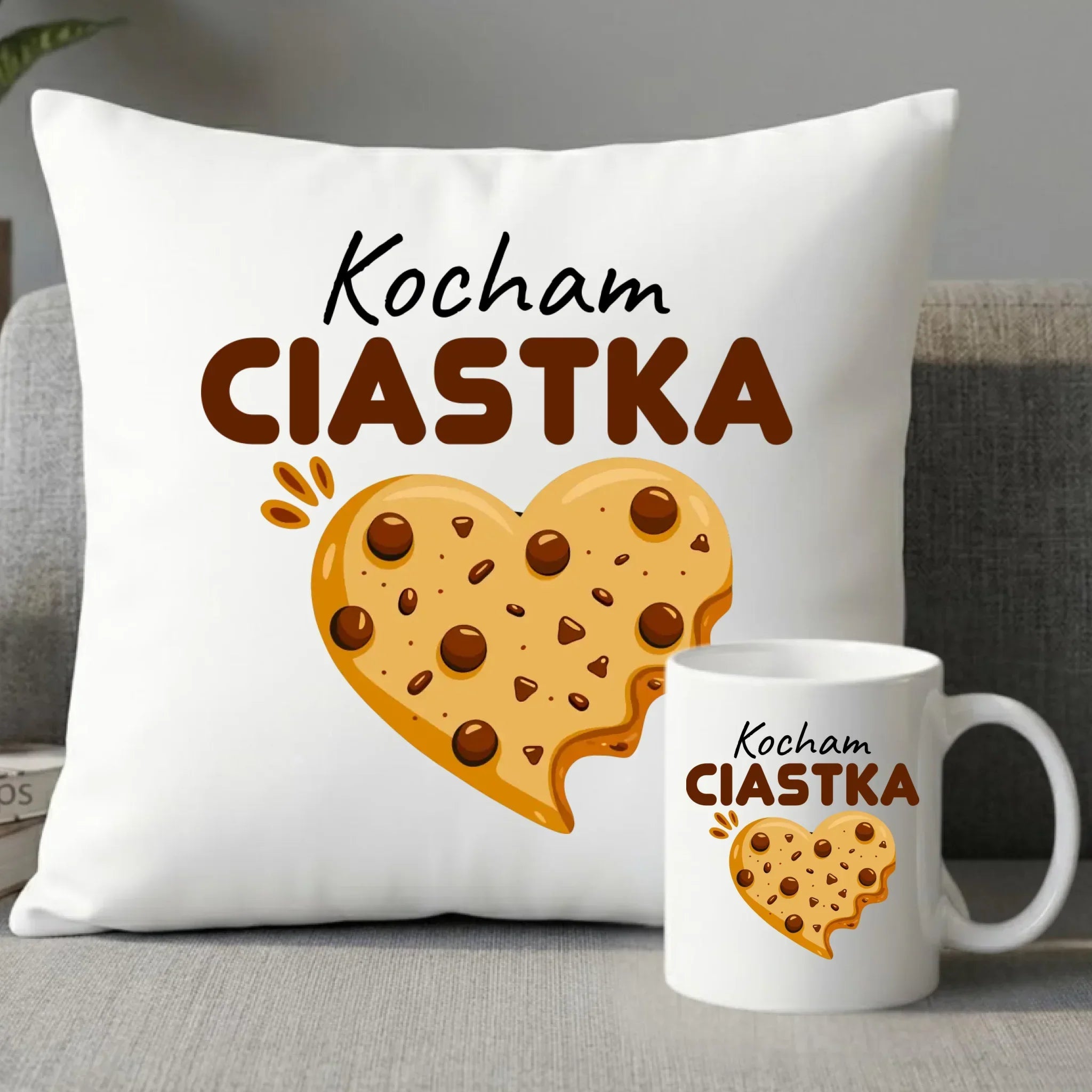 Zestaw poduszka i kubek dla niej - Kocham Ciastka W53 - StoryCups.pl