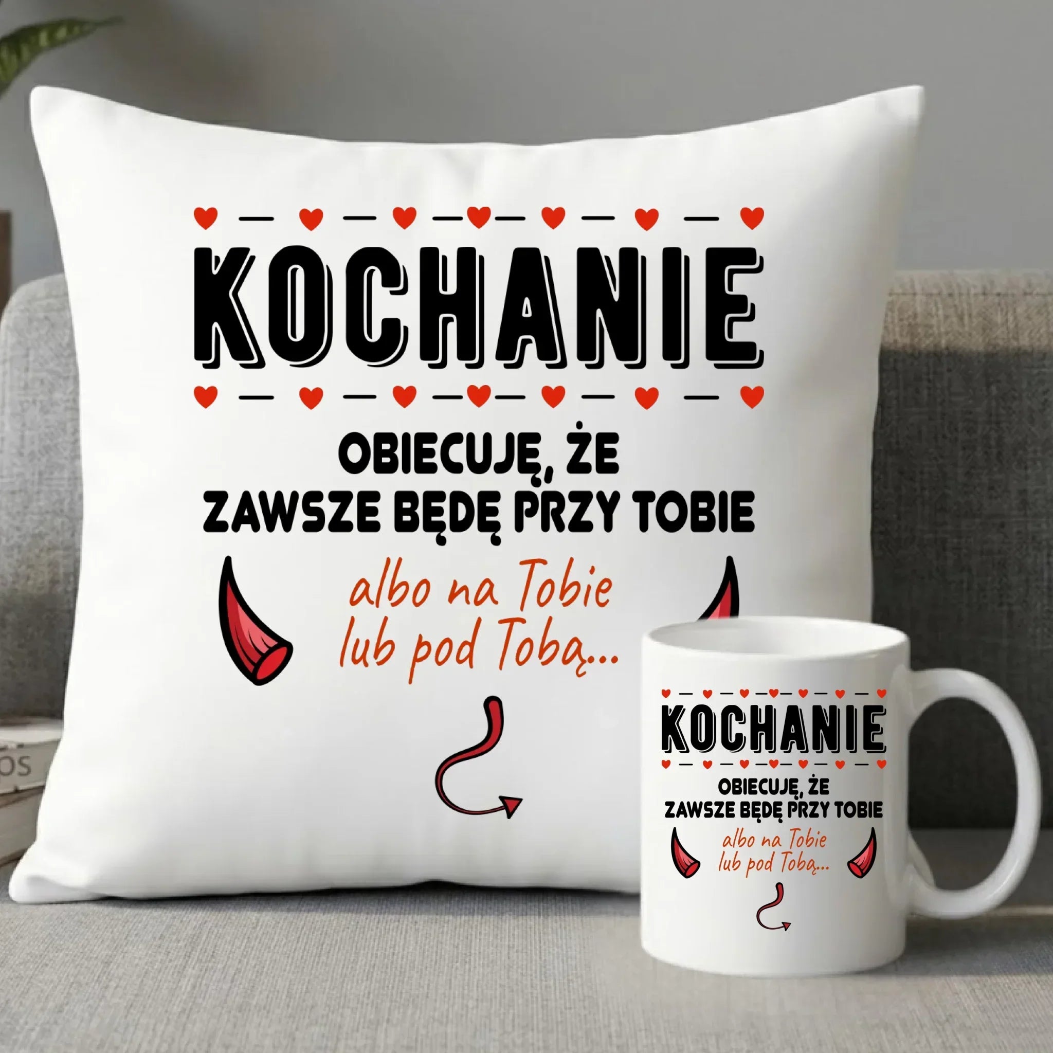 Zestaw poduszka i kubek dla par - Obiecuję, że zawsze będę przy Tobie W50 - StoryCups.pl
