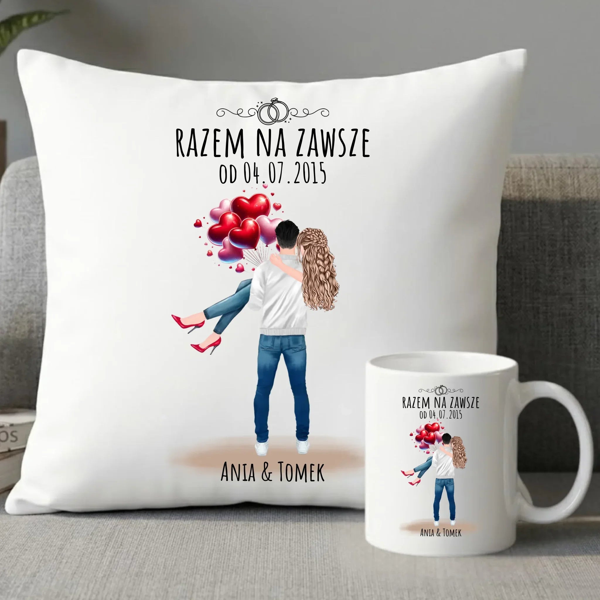 Zestaw poduszka i kubekdla par na rocznicę - Razem na zawsze - personalizowany W14 - StoryCups.pl