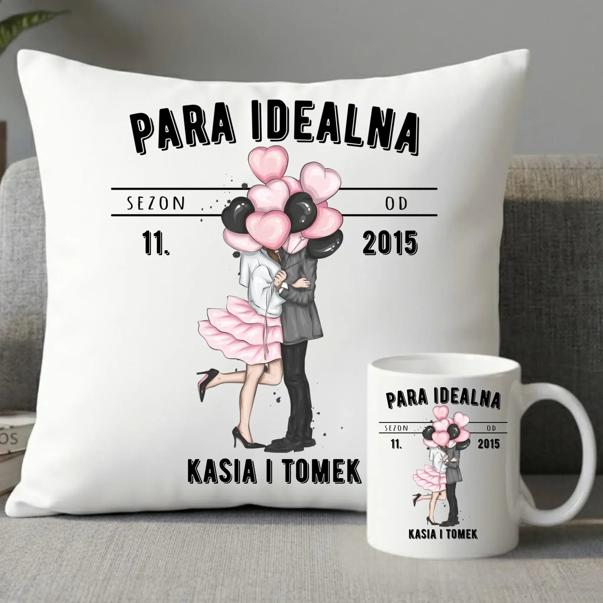 Zestaw poduszka i kubek dla par na rocznicę - Para idealna - personalizowany W11 - StoryCups.pl