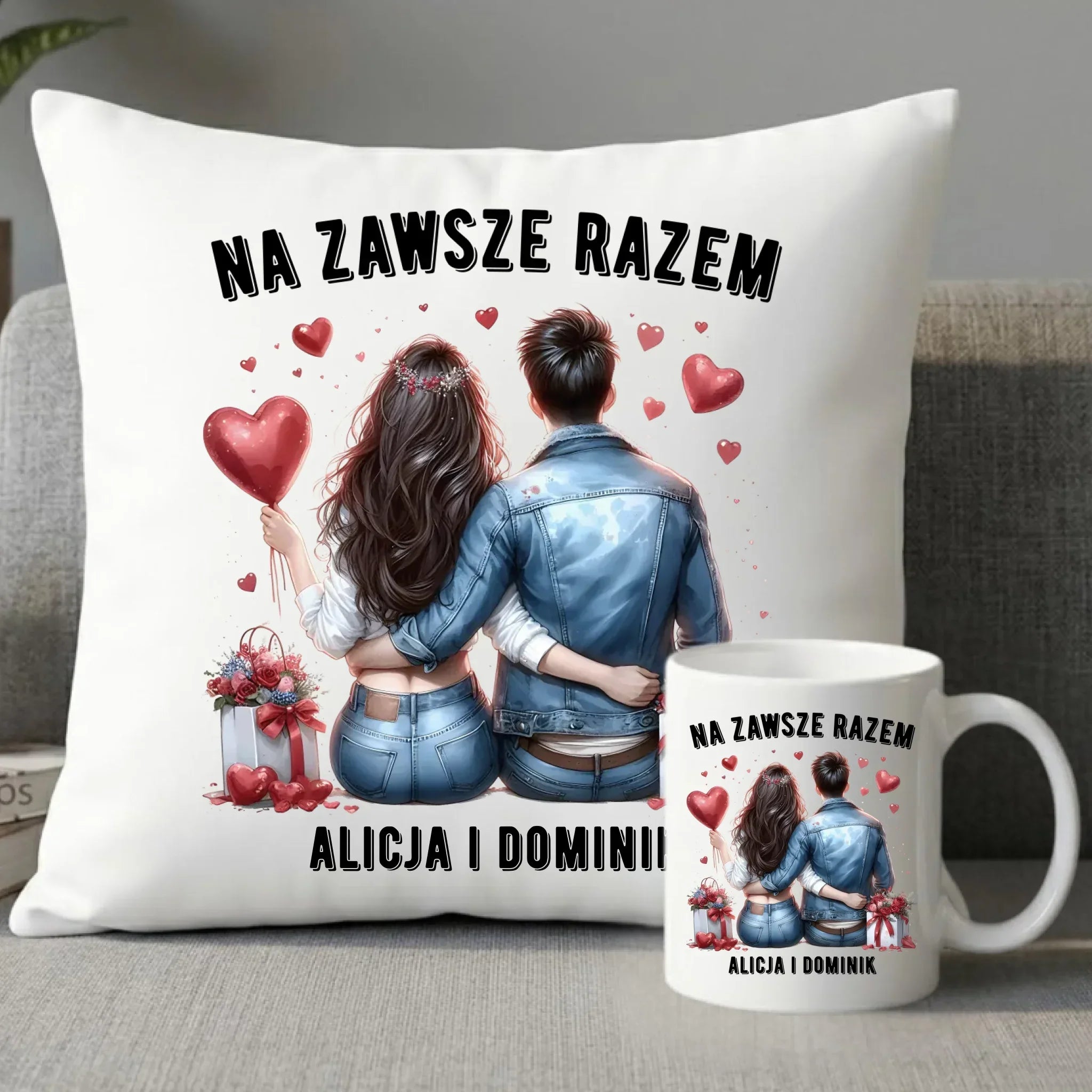 Zestaw poduszka i kubek dla par - Na zawsze razem - personalizowany W07 - StoryCups.pl