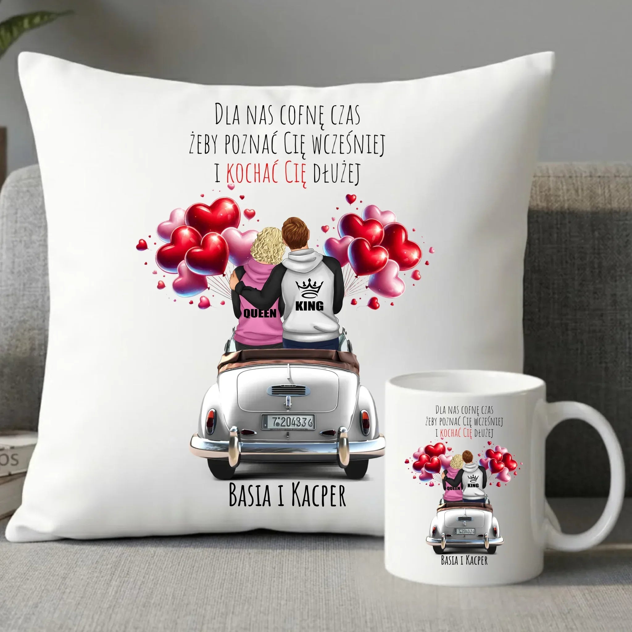 Zestaw poduszka i kubek dla par - Dla nas cofnę czas - personalizowany W08 - StoryCups.pl