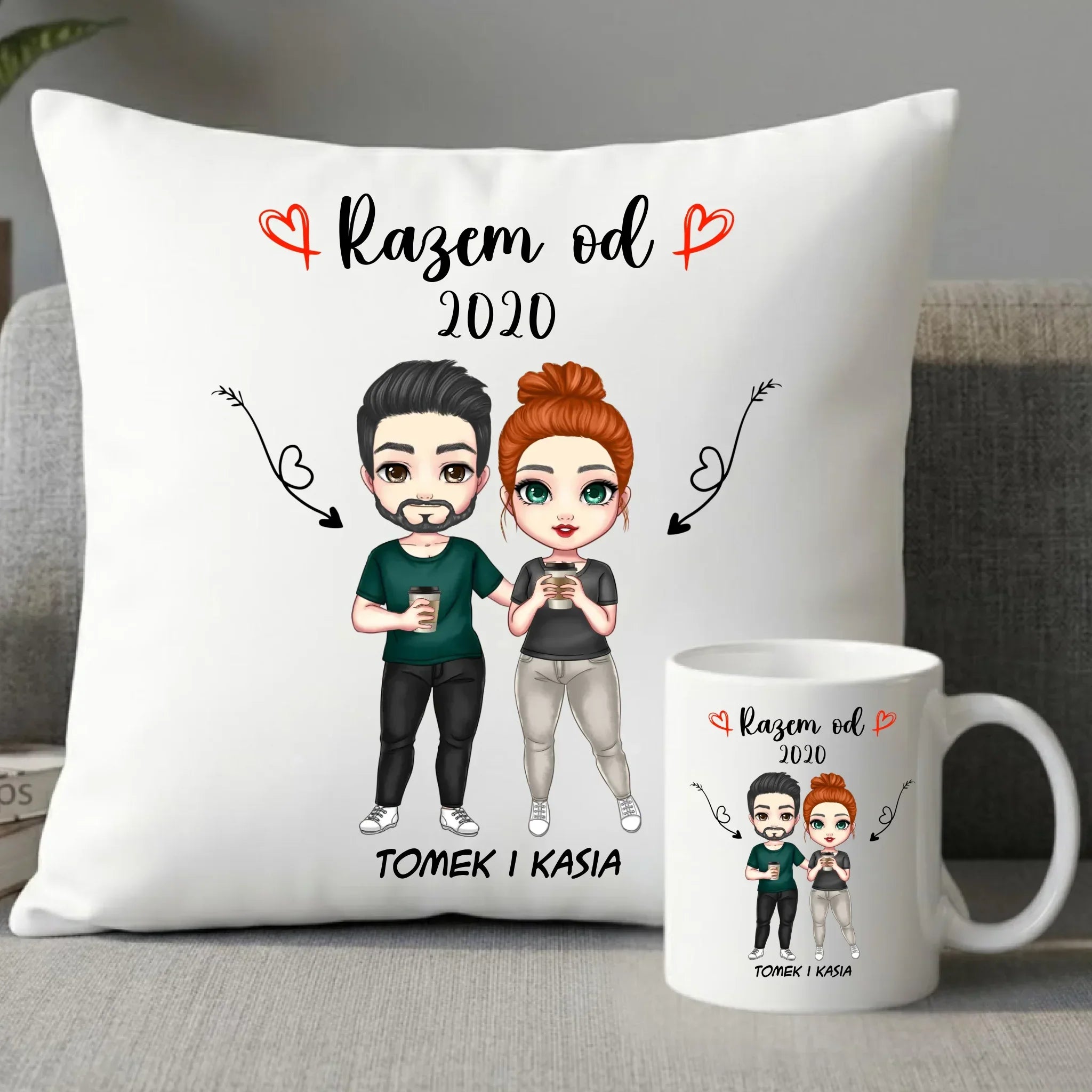 Zestaw poduszka i kubek dla par - Para razem od - personalizowany W01 - StoryCups.pl
