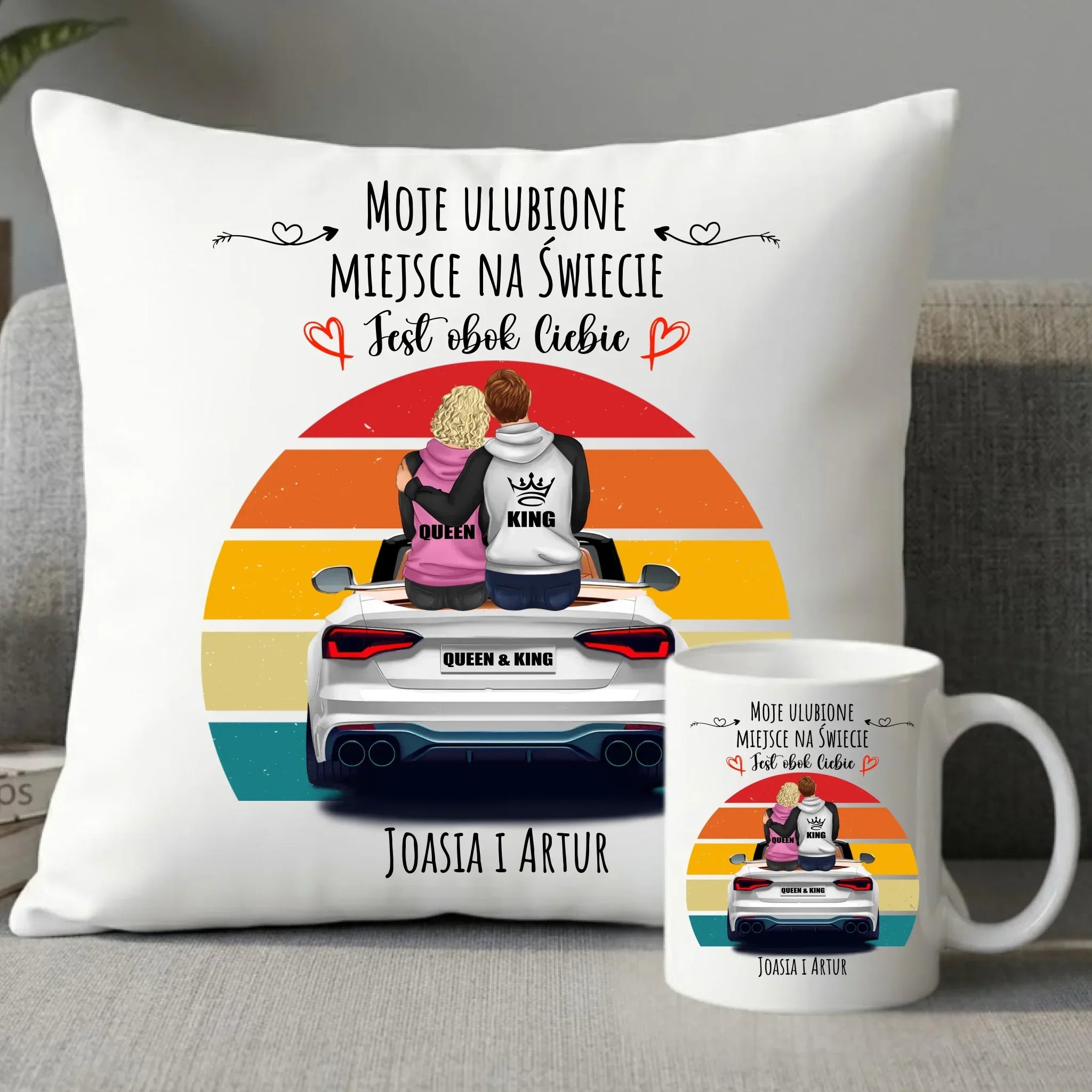 Zestaw poduszka i kubek dla par - Moje ulubione miejsce - personalizowany W06 - StoryCups.pl