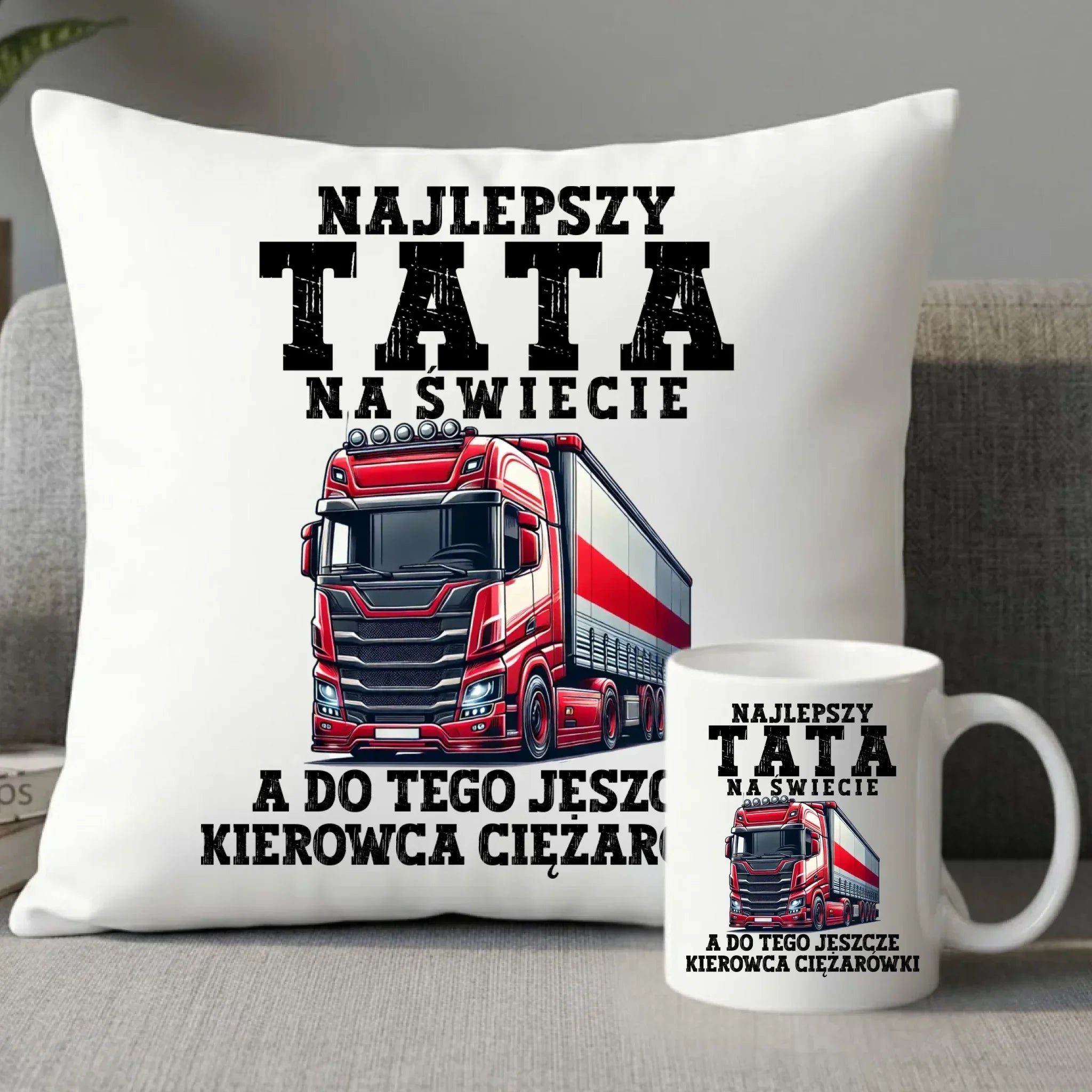 Zestaw poduszka i kubek - Najlepszy tata, a do tego kierowca ciężarówki ZKT09 - StoryCups.pl