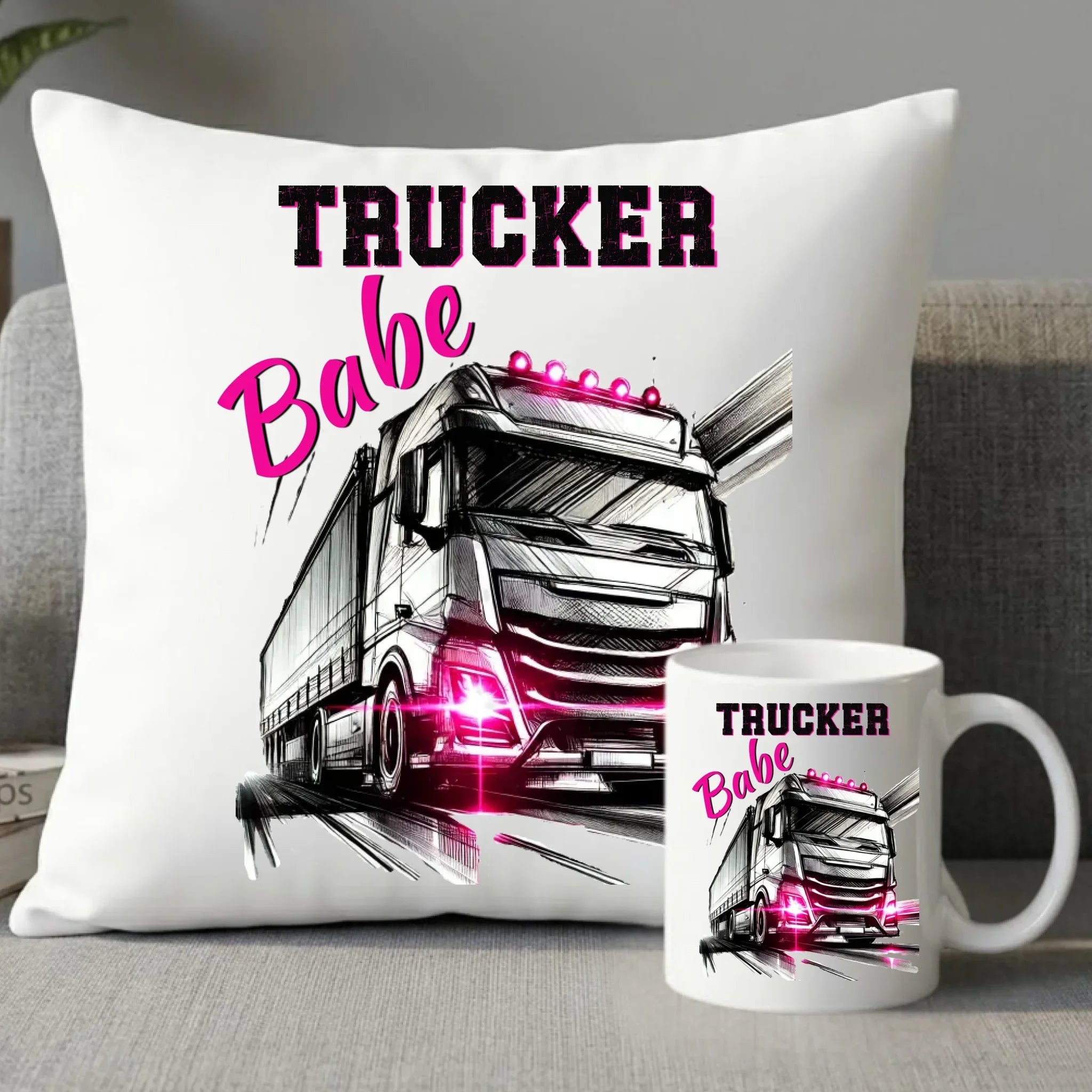 Zestaw poduszka i kubek - kierowca ciężarówki - Trucker Babe ZKT13 - StoryCups.pl