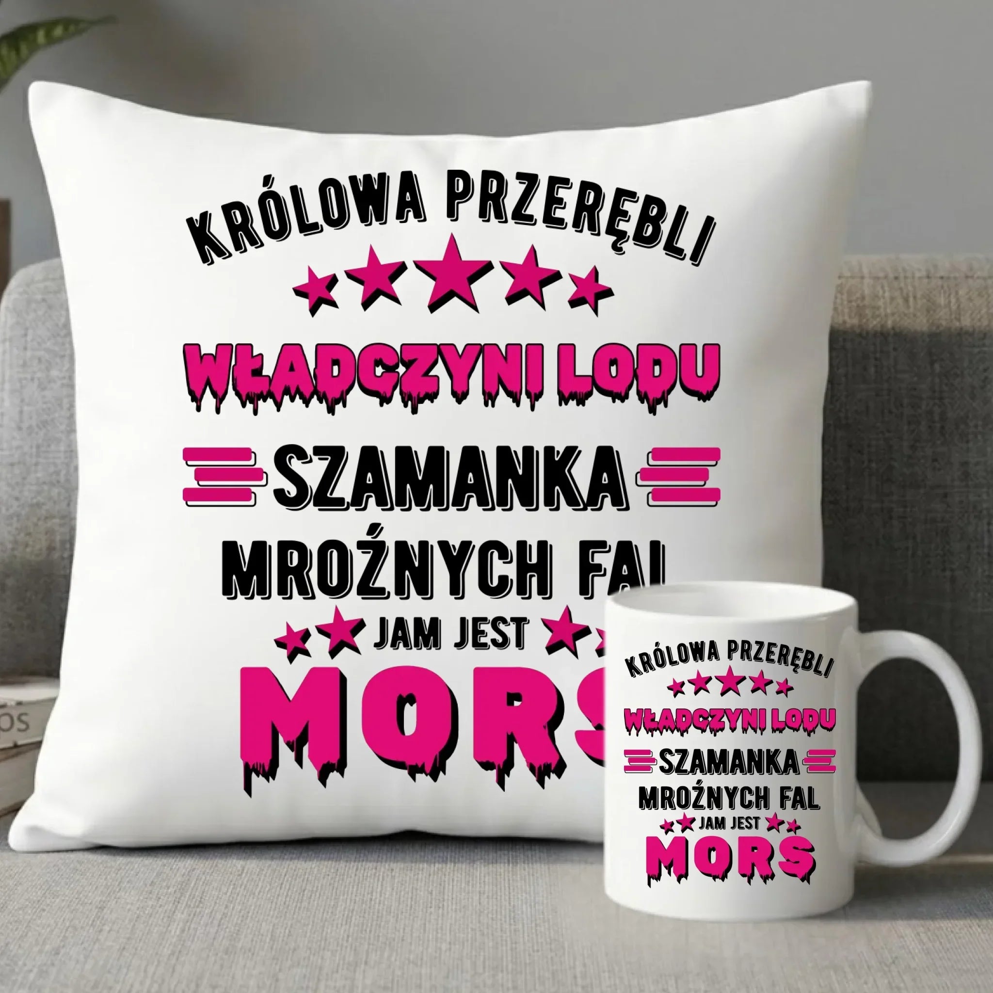 Zestaw poduszka i kubek - prezent dla morsa - Królowa przerębli Jam jest mors HM17 - StoryCups.pl