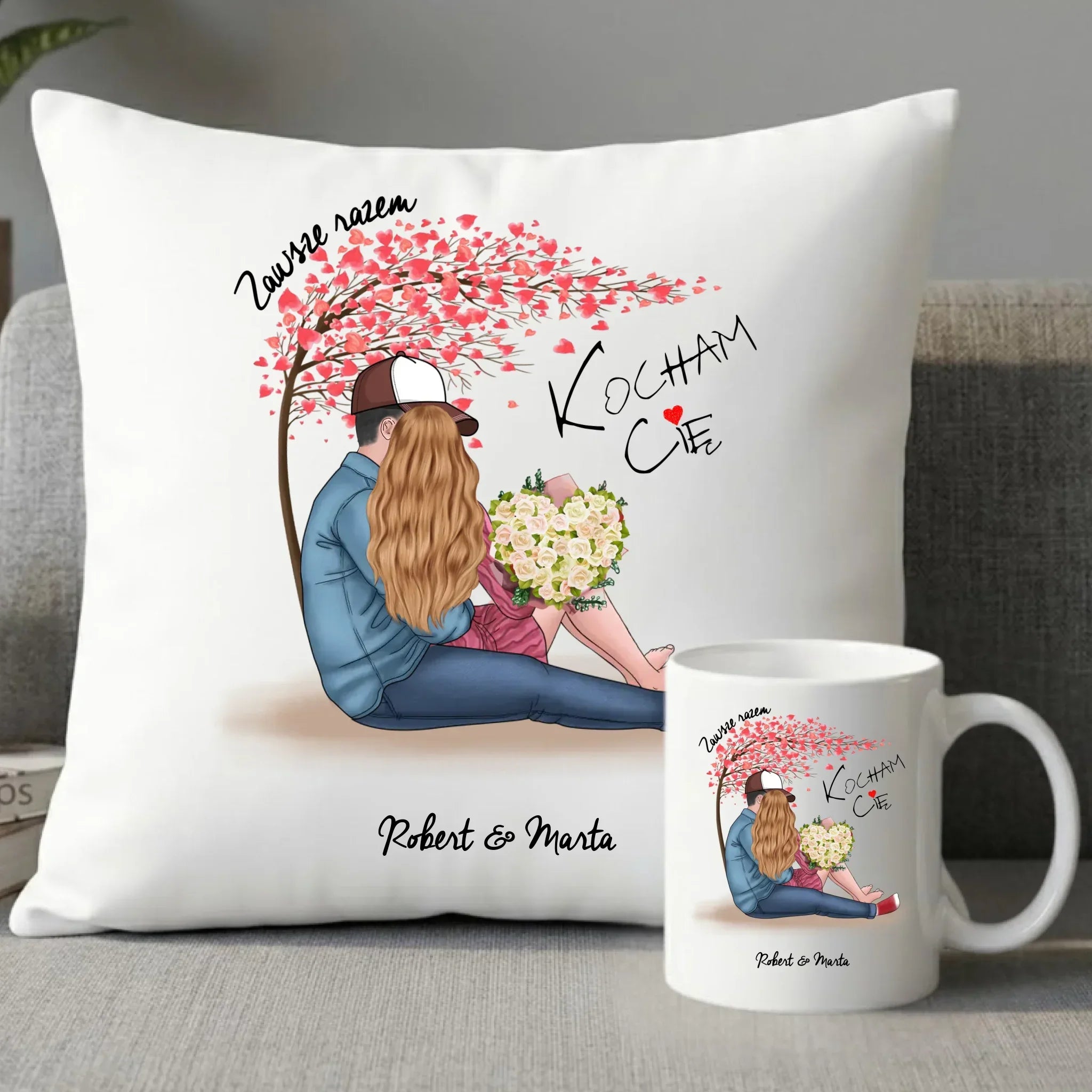 Zestaw poduszka i kubek dla par - Zawsze razem - personalizowany W04A - StoryCups.pl