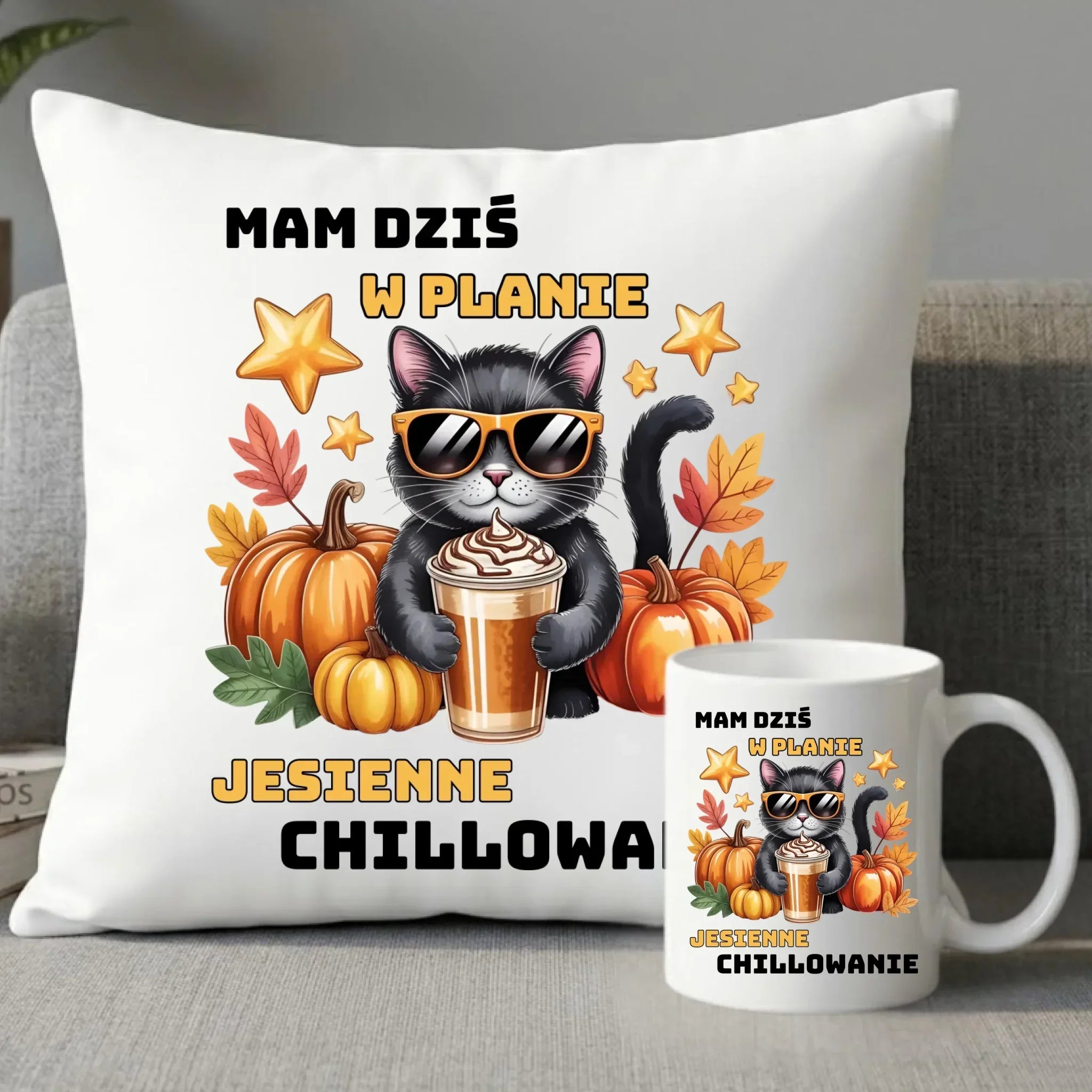 Zestaw poduszka i kubek jesienny - Mam dziś w planie jesienne chillowanie JS34 - StoryCups.pl