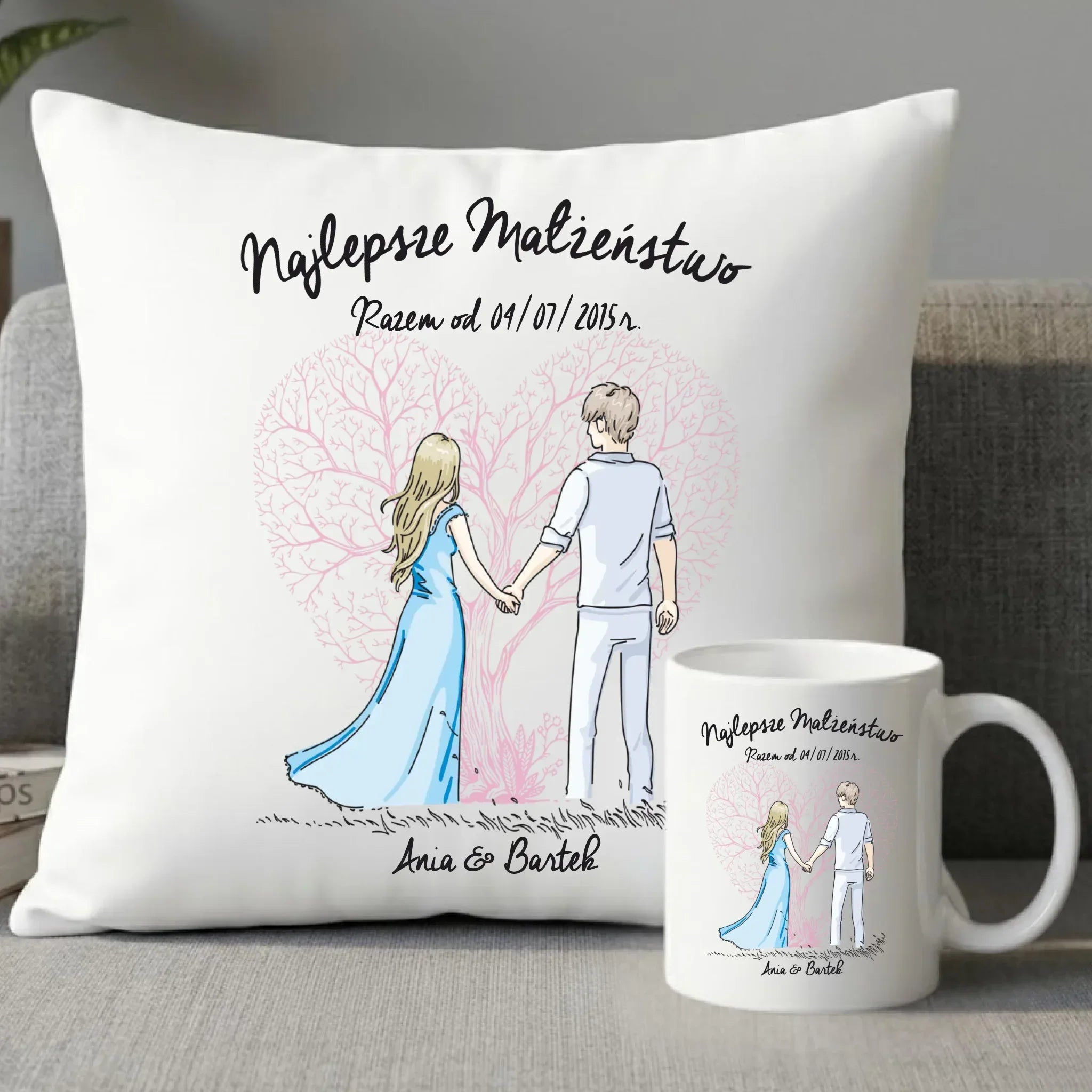 Zestaw poduszka i kubek dla par - Najlepsze małżeństwo - personalizowany W03 - StoryCups.pl