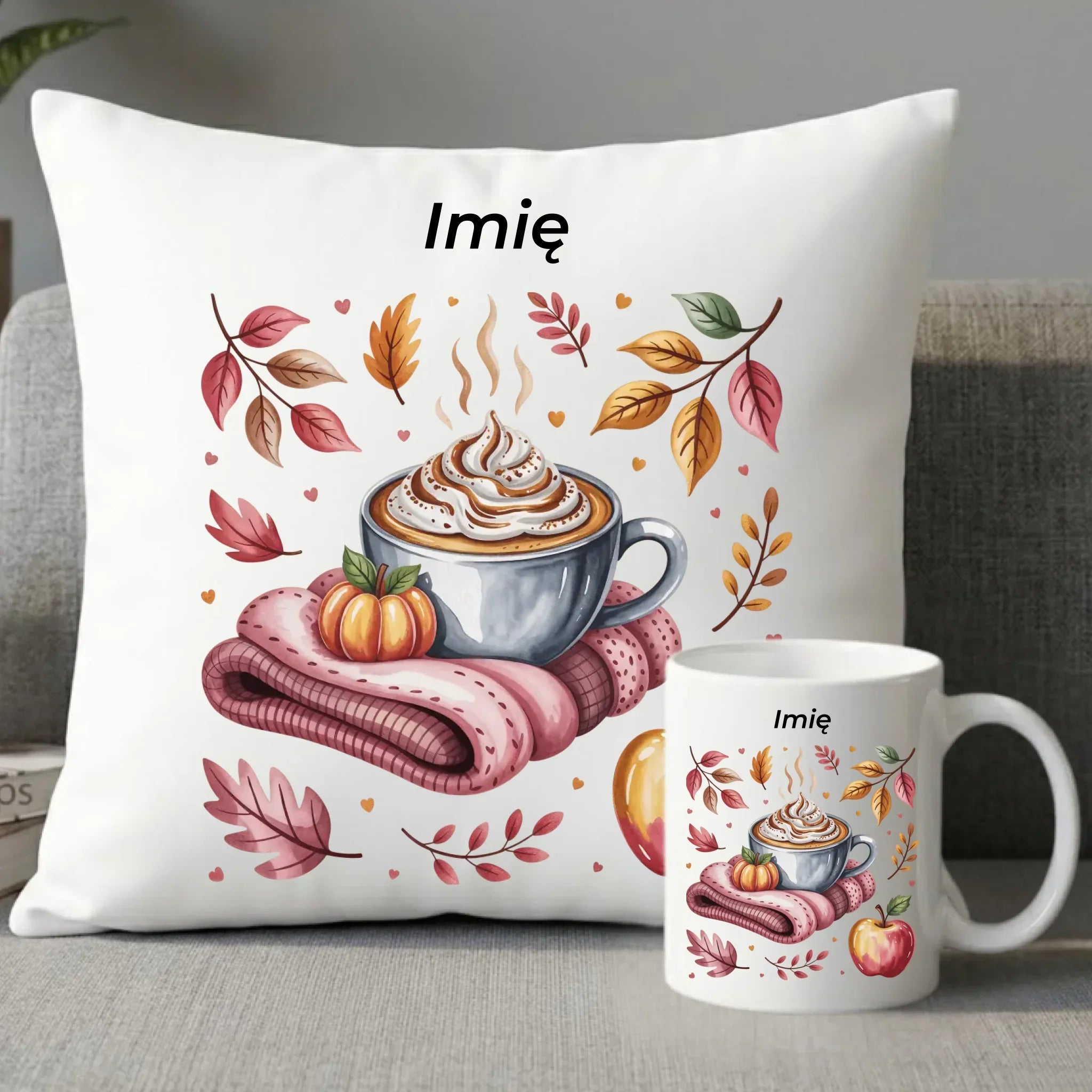 Zestaw poduszka i kubek jesienny - Przytulna jesień - personalizowany JS29 - StoryCups.pl