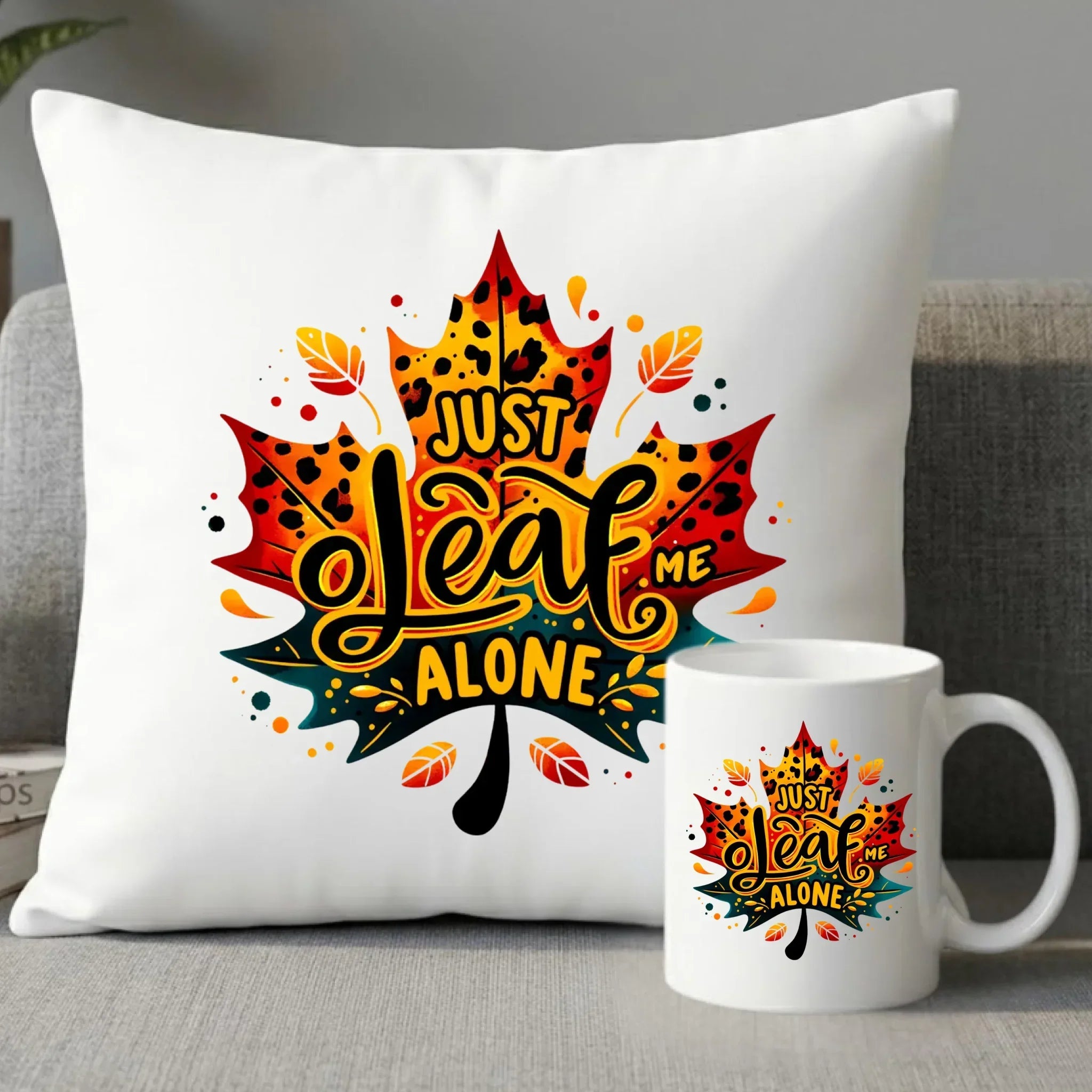 Zestaw poduszka i kubek jesienny - Just leaf me alone JS22 - StoryCups.pl