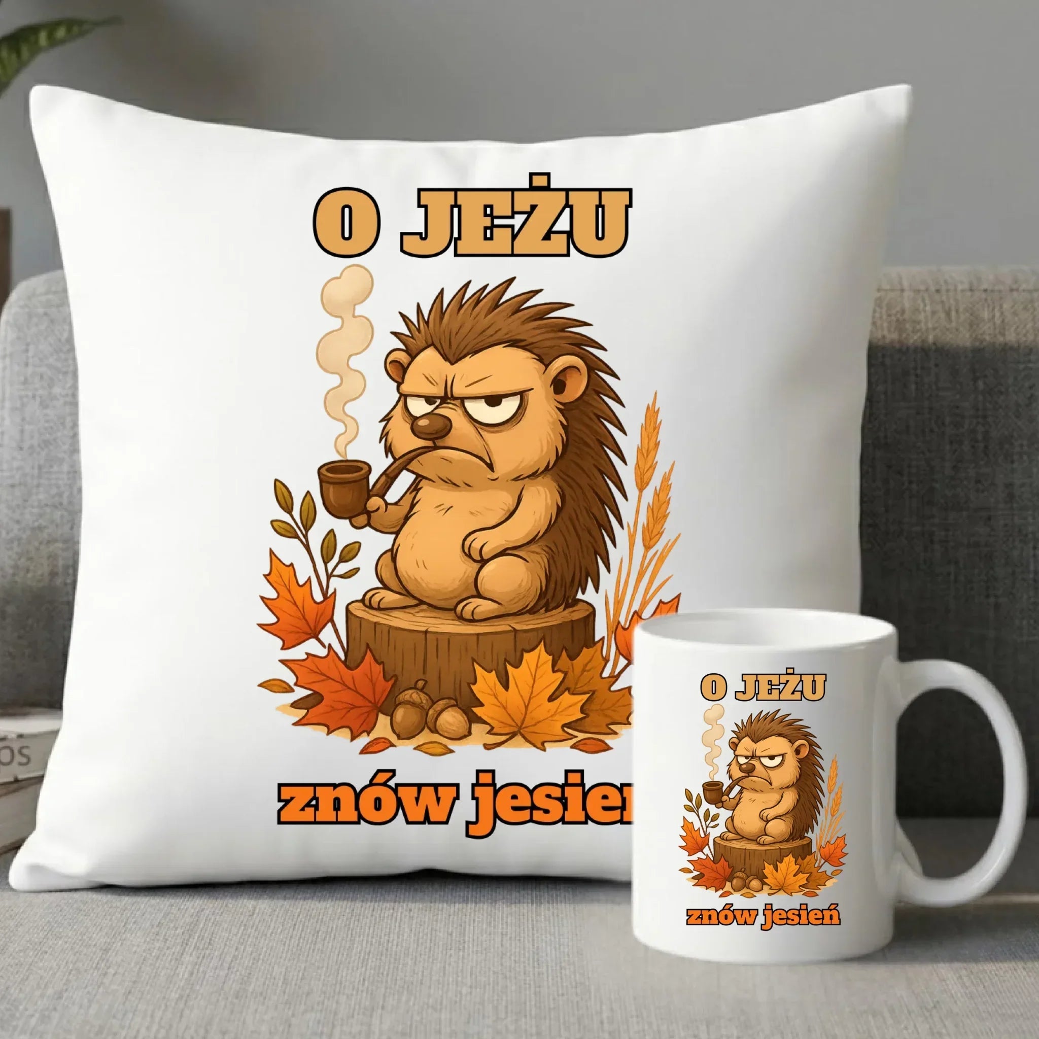 Zestaw poduszka i kubek jesienny - O jeżu znów jesień JS20 - StoryCups.pl