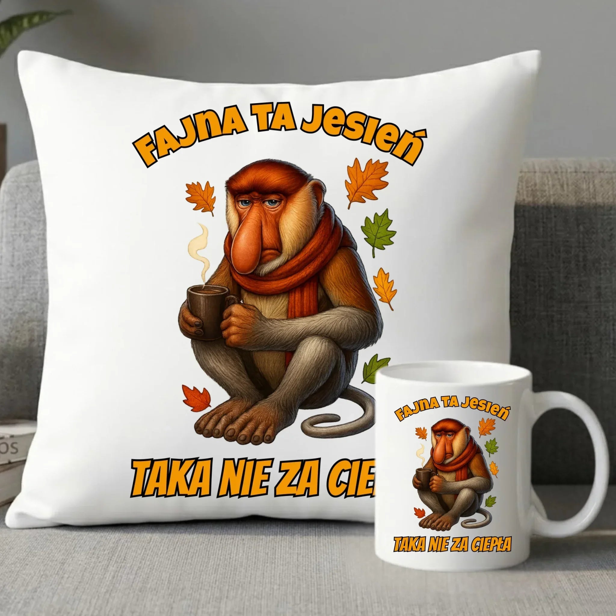 Zestaw poduszka i kubek jesienny - Janusz Nosacz - Fajna ta jesień, taka nie za ciepła JS21 - StoryCups.pl