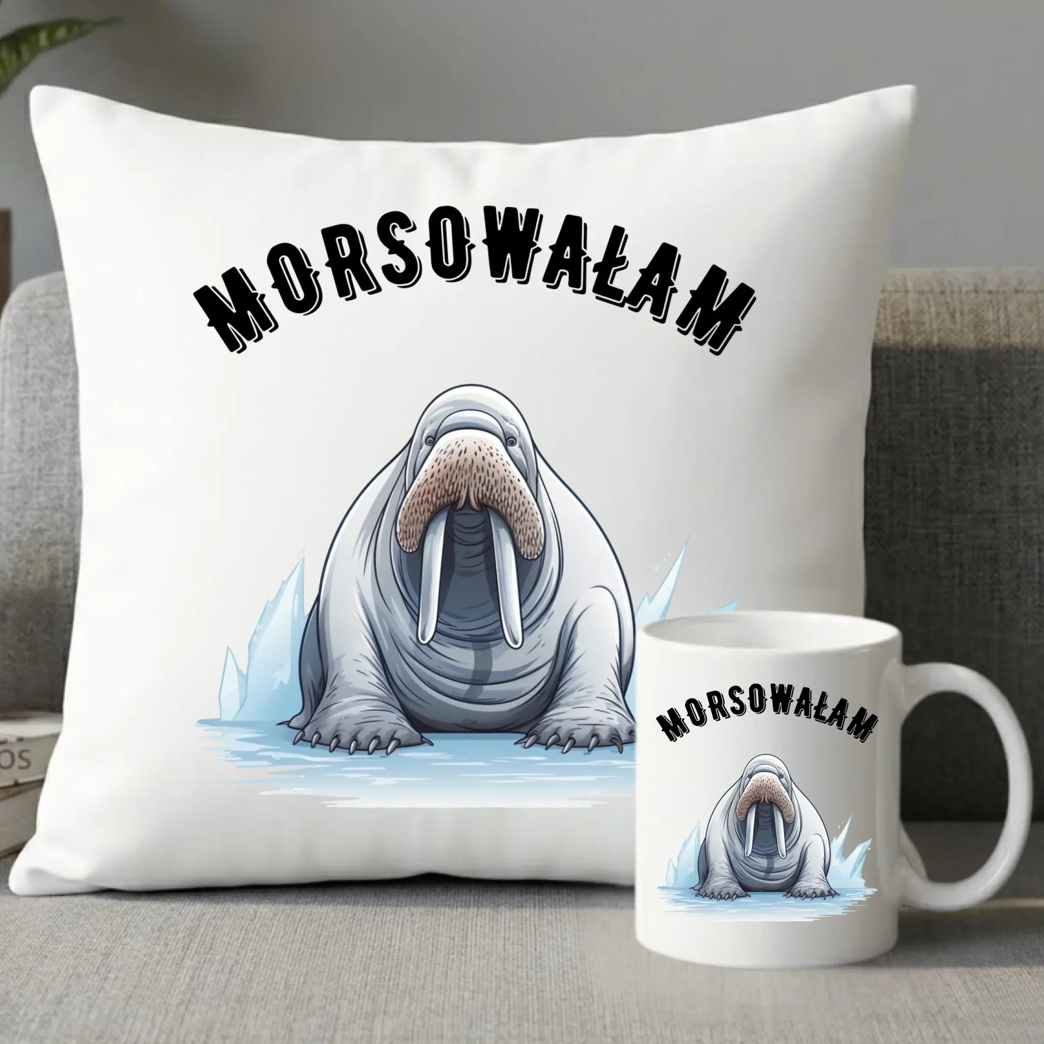 Zestaw poduszka i kubek - prezent dla morsa - Morsowałam - Mors HM18 - StoryCups.pl