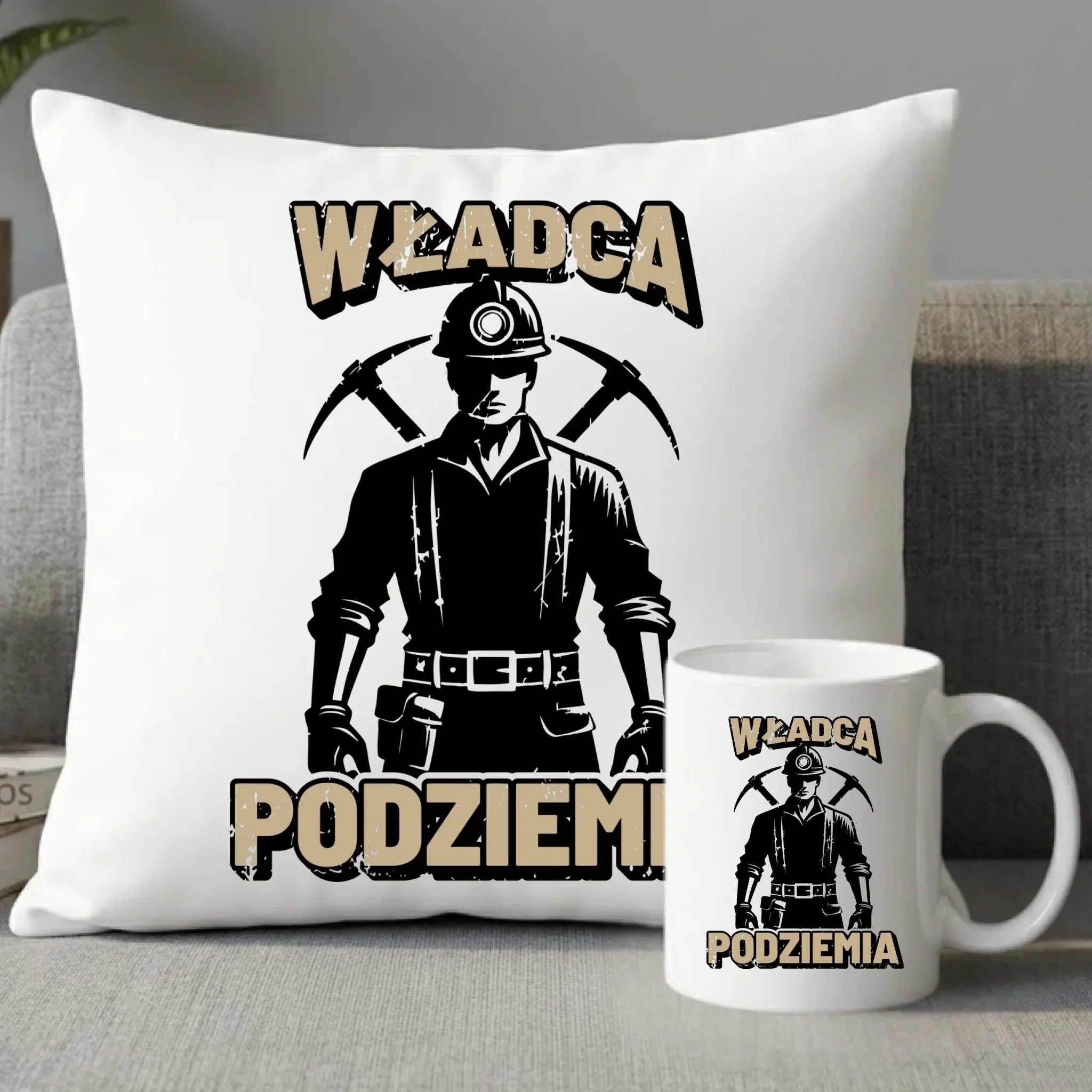 Zestaw poduszka i kubek - prezent dla górnika - Władca podziemia G25 - StoryCups.pl