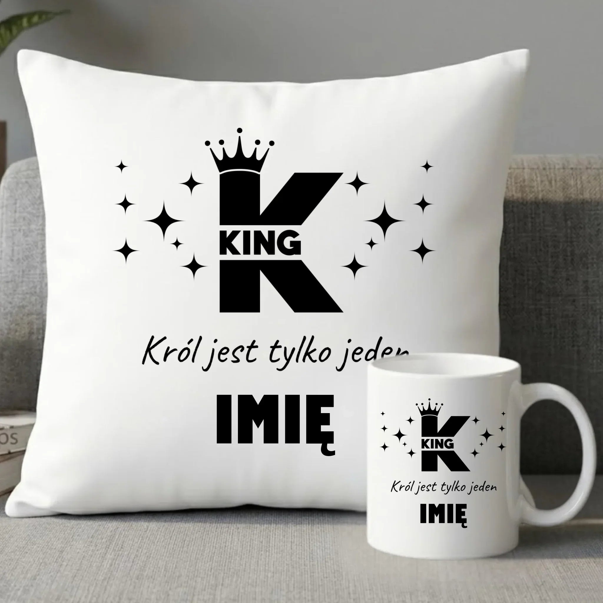 Zestaw poduszka i kubek dla niego - King Król jest tylko jeden - personalizowany W40 - StoryCups.pl