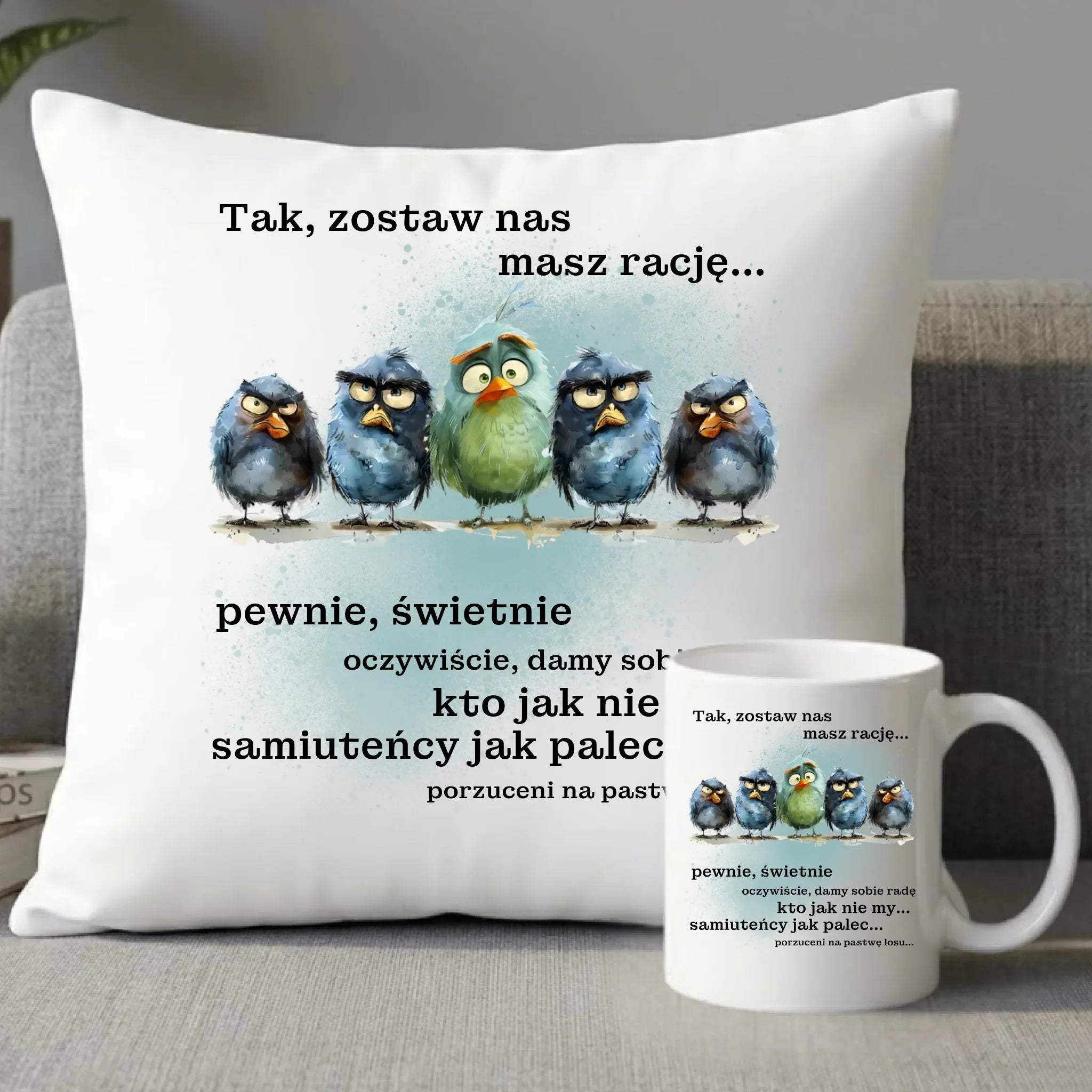 Zestaw poduszka i kubek na odejście z pracy - Tak, zostaw nas OP06 - StoryCups.pl