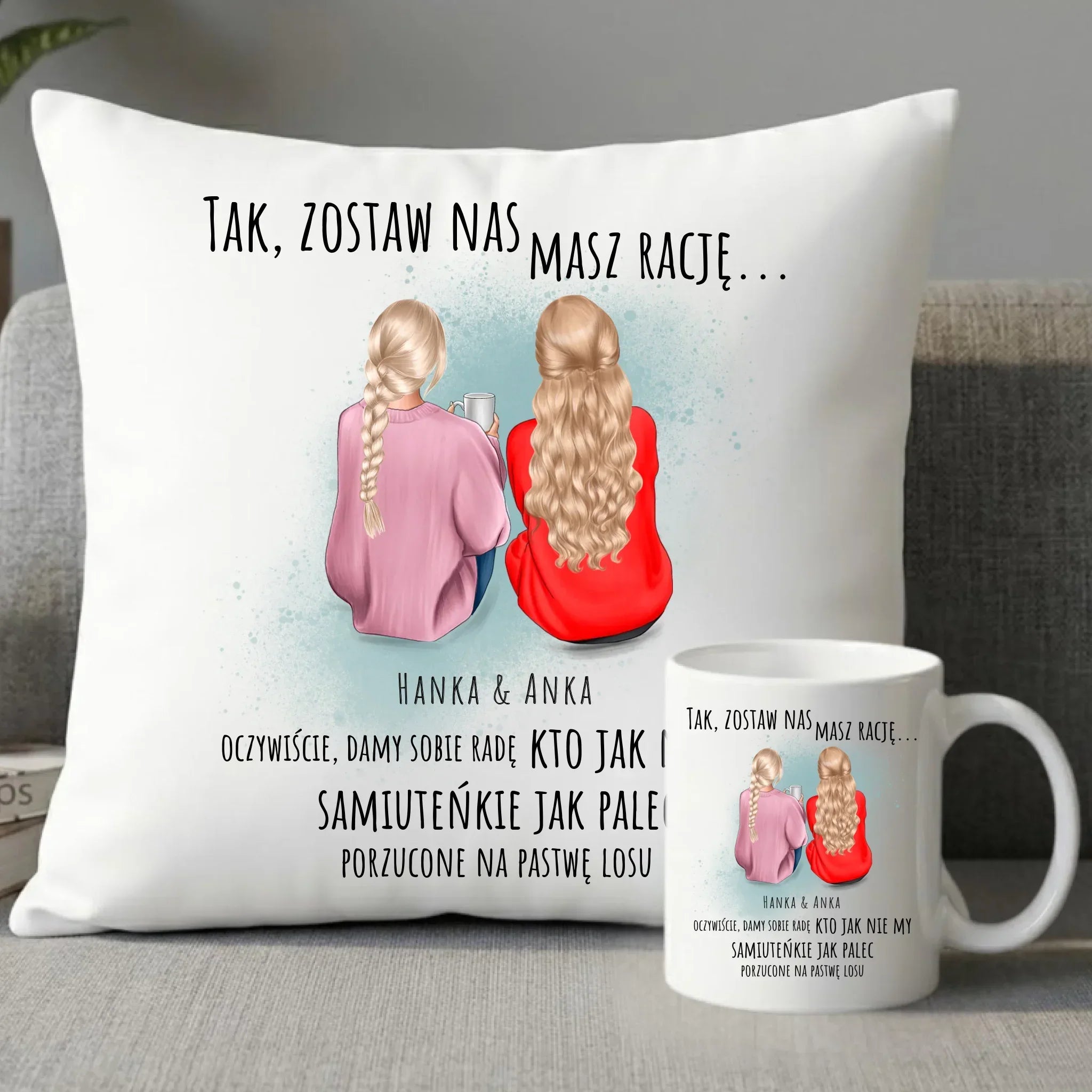 Zestaw poduszka i kubek na odejście z pracy - prezent od koleżanek - 2-5 osób personalizowany OP16 - StoryCups.pl