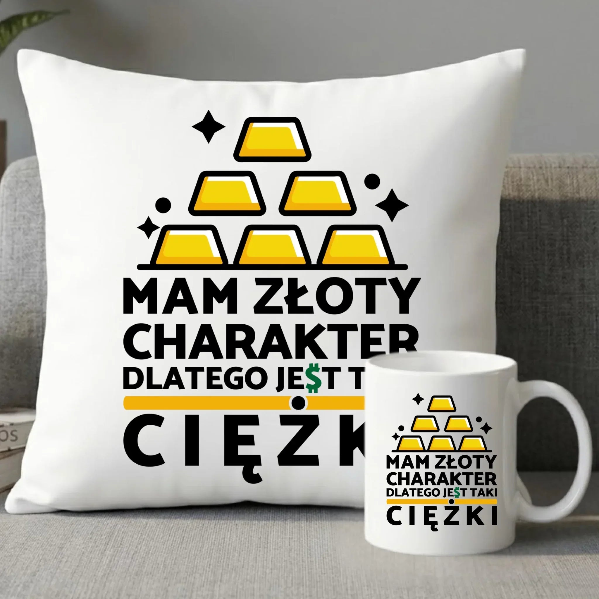 Zestaw poduszka i kubek - prezent dla chłopaka - Złoty charakter DCH16 - StoryCups.pl