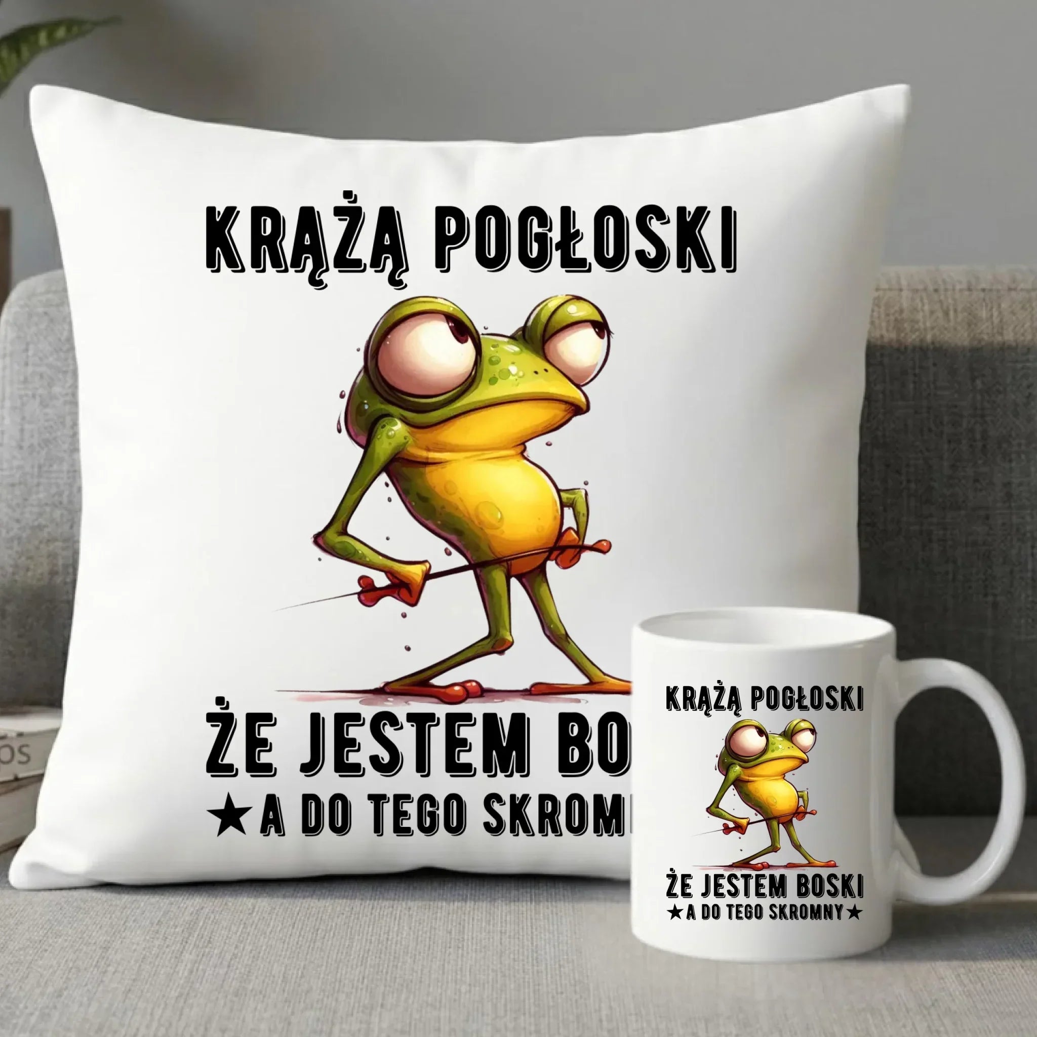 Zestaw poduszka i kubek - prezent dla chłopaka - Jestem boski DCH15 - StoryCups.pl