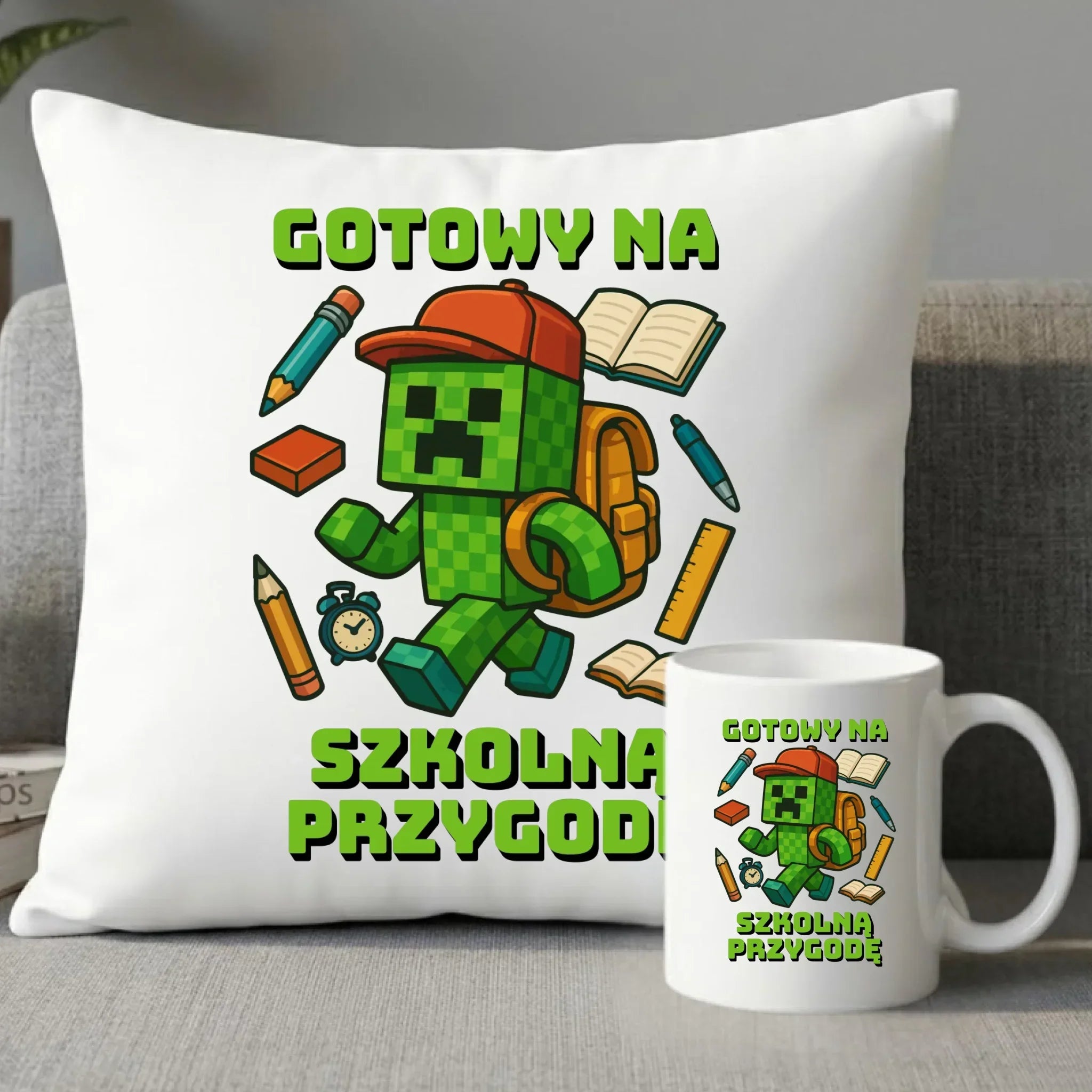 Zestaw poduszka i kubek szkoła - Gotowy na szkołę - gamer do szkoły - SZ13 - StoryCups.pl