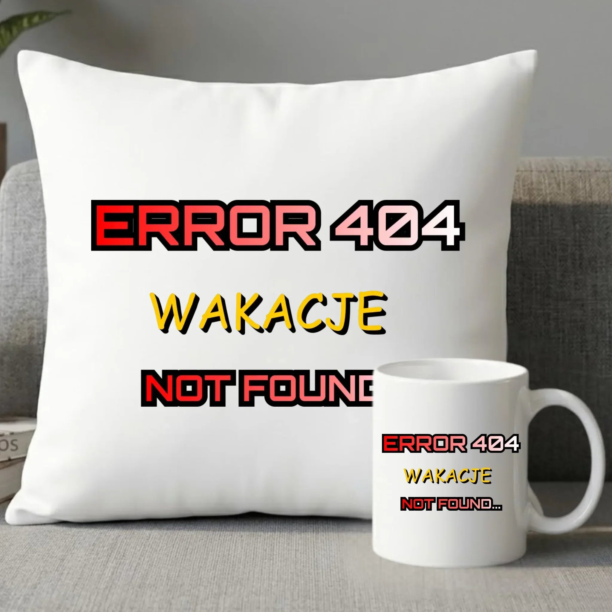 Zestaw poduszka i kubek szkolny - Error 404 - śmieszny SZ15 - StoryCups.pl