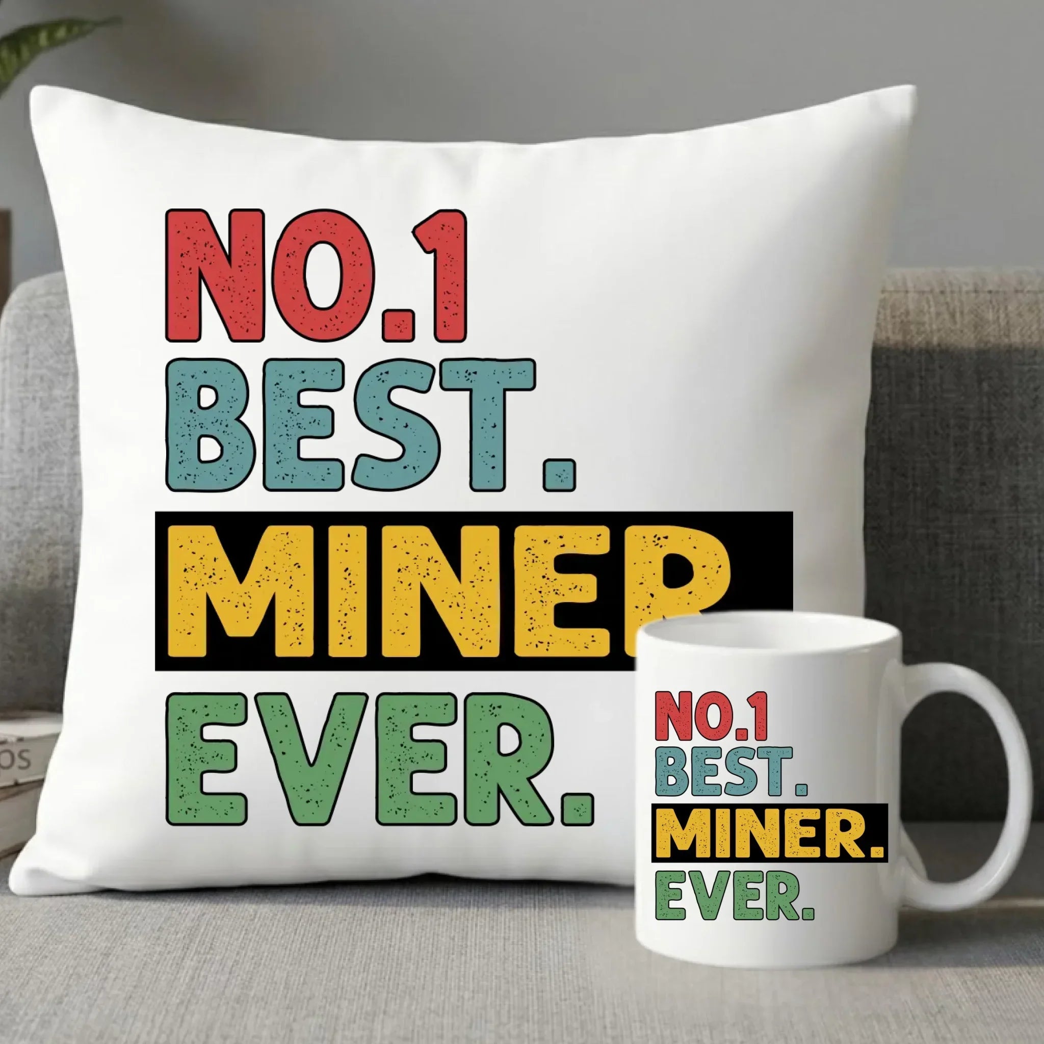 Zestaw poduszka i kubek - prezent dla górnika - Best miner ever G12 - StoryCups.pl