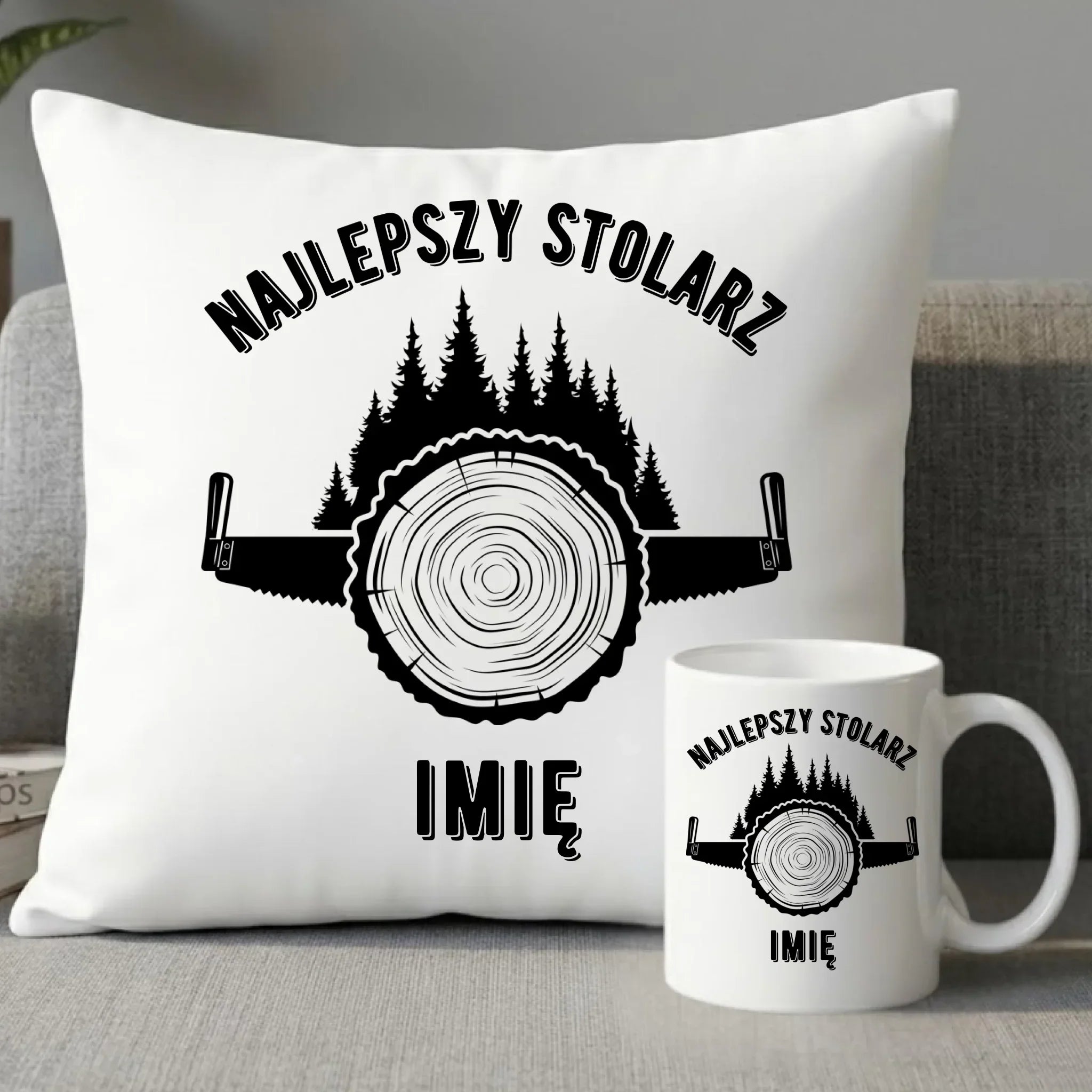 Zestaw poduszka i kubek dla stolarza - Najlepszy stolarz - personalizowany ZS01 - StoryCups.pl