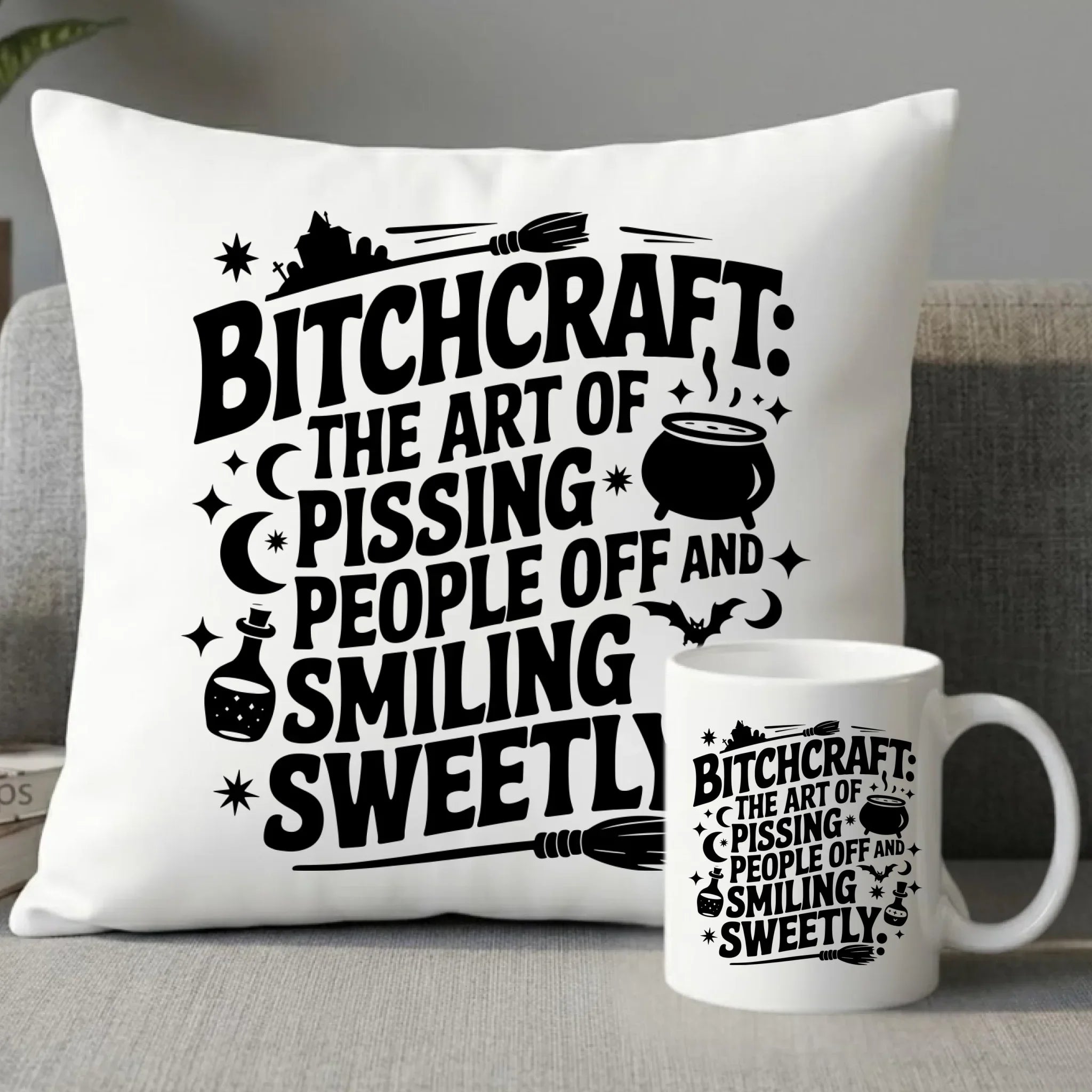 Zestaw poduszka i kubek na Halloween - Bitchcraft HL25 - StoryCups.pl