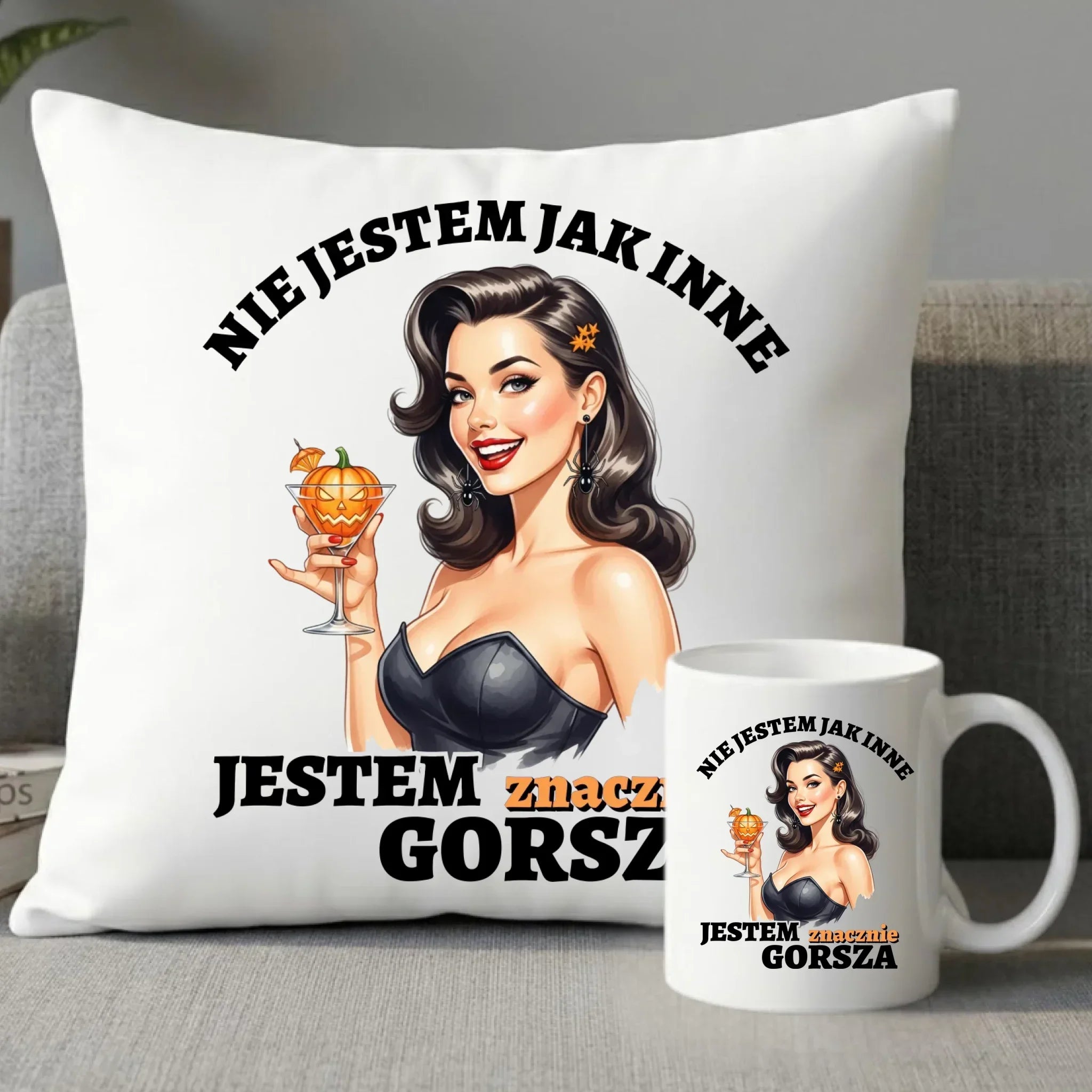 Zestaw poduszka i kubek halloweenowy - Nie jestem jak inne HL24 - StoryCups.pl