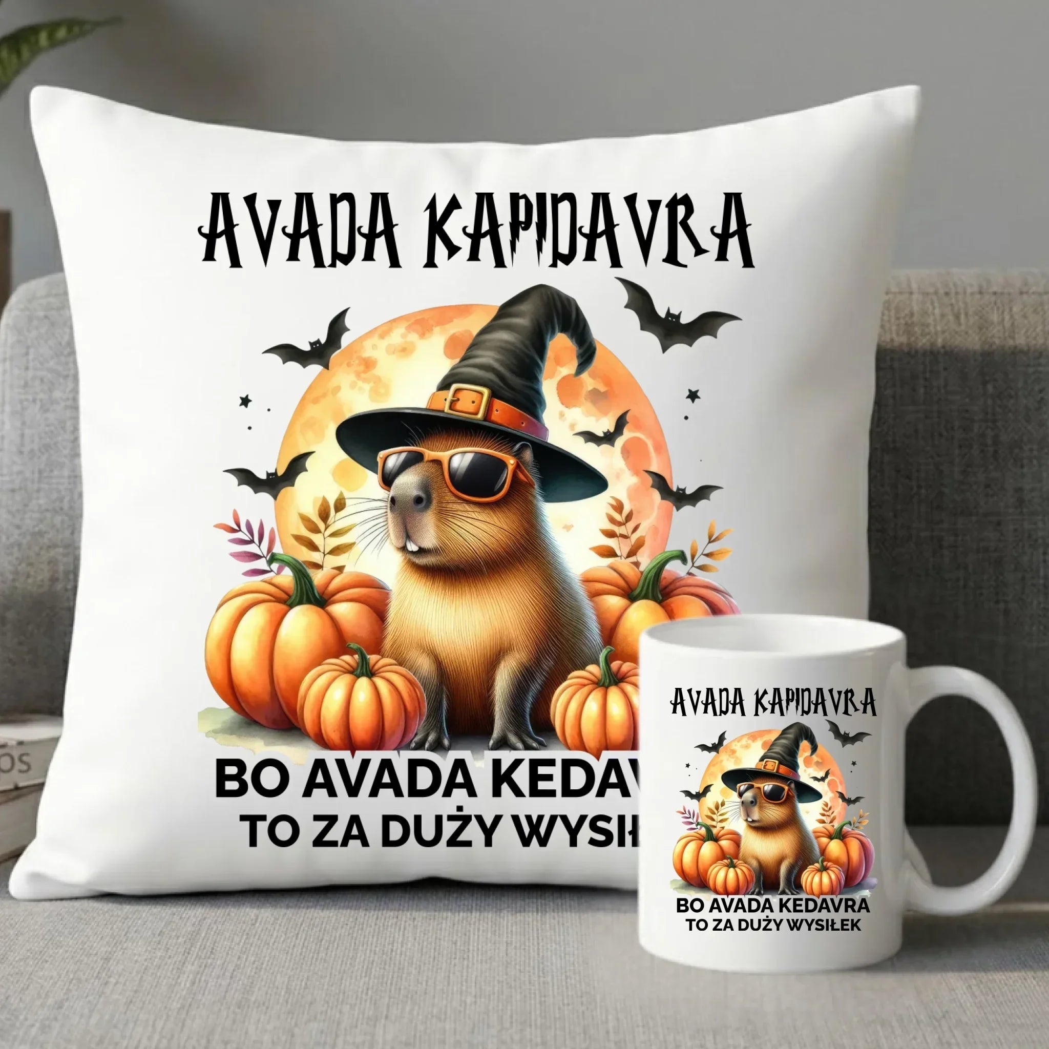 Zestaw poduszka i kubek halloweenowy - Kapibara - Avada Kapidavra HL21 - StoryCups.pl