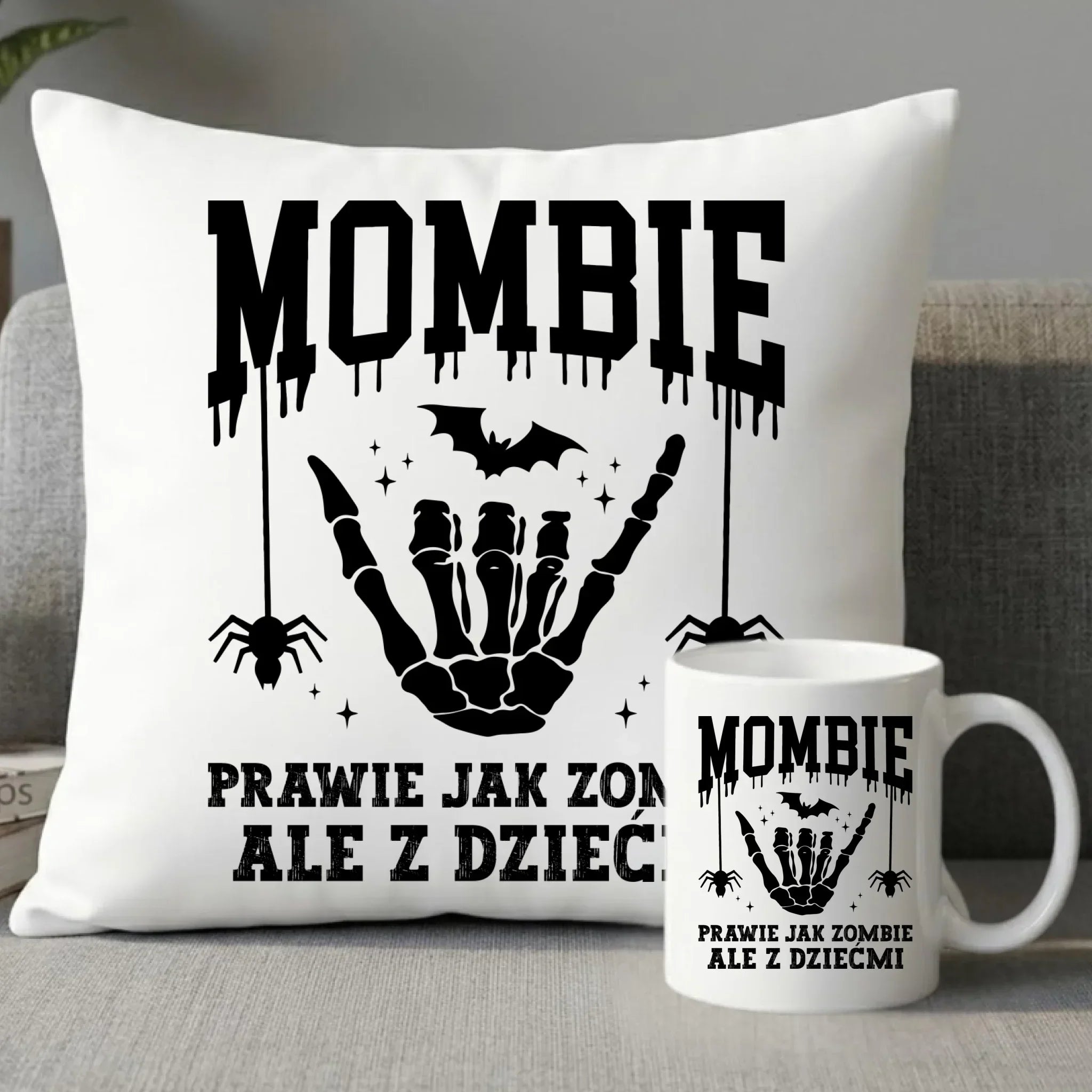Zestaw poduszka i kubek dla mamy - Mombie - zombie z dziećmi HL18 - StoryCups.pl