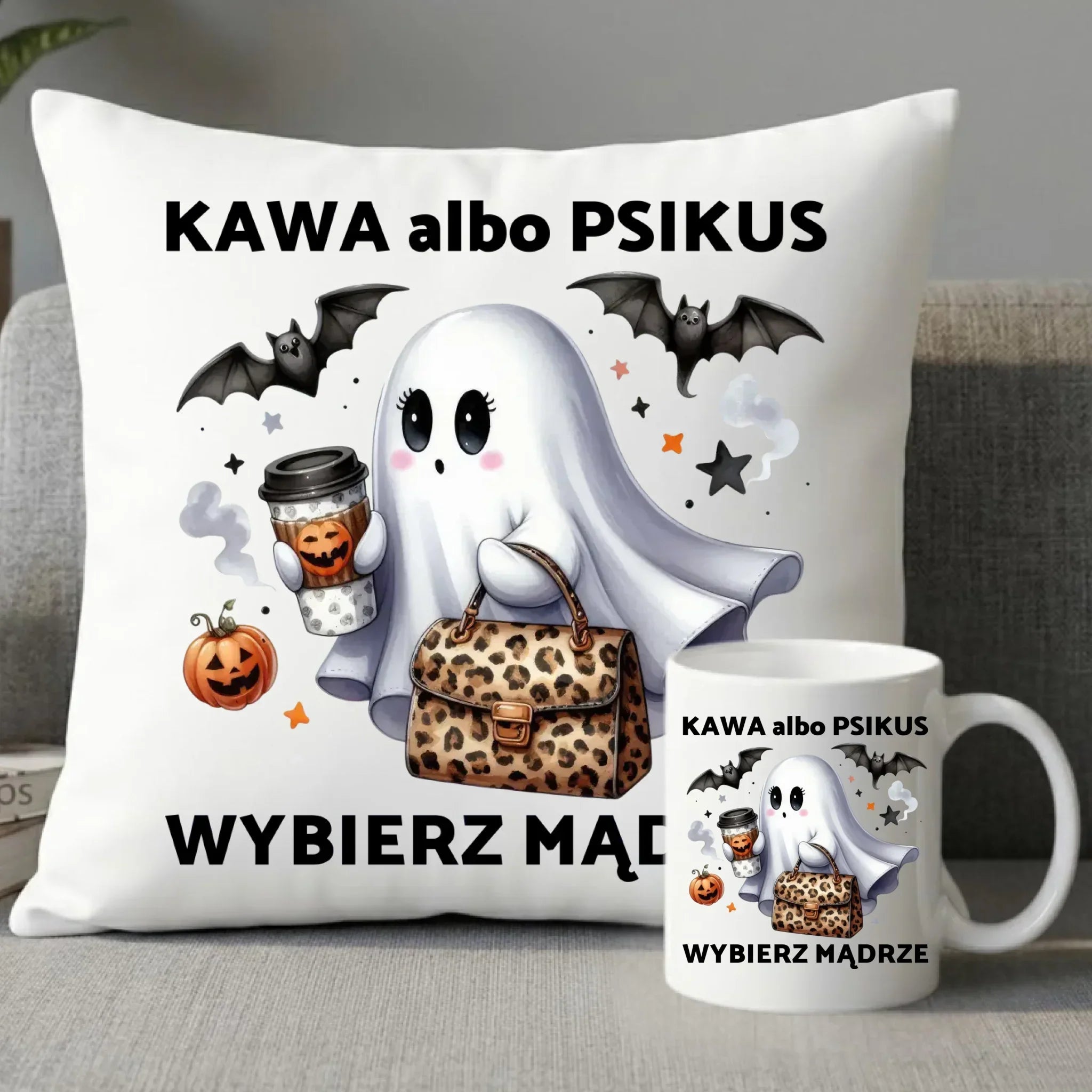Zestaw poduszka i kubek halloweenowy - Cute ghost girl HL07 - StoryCups.pl