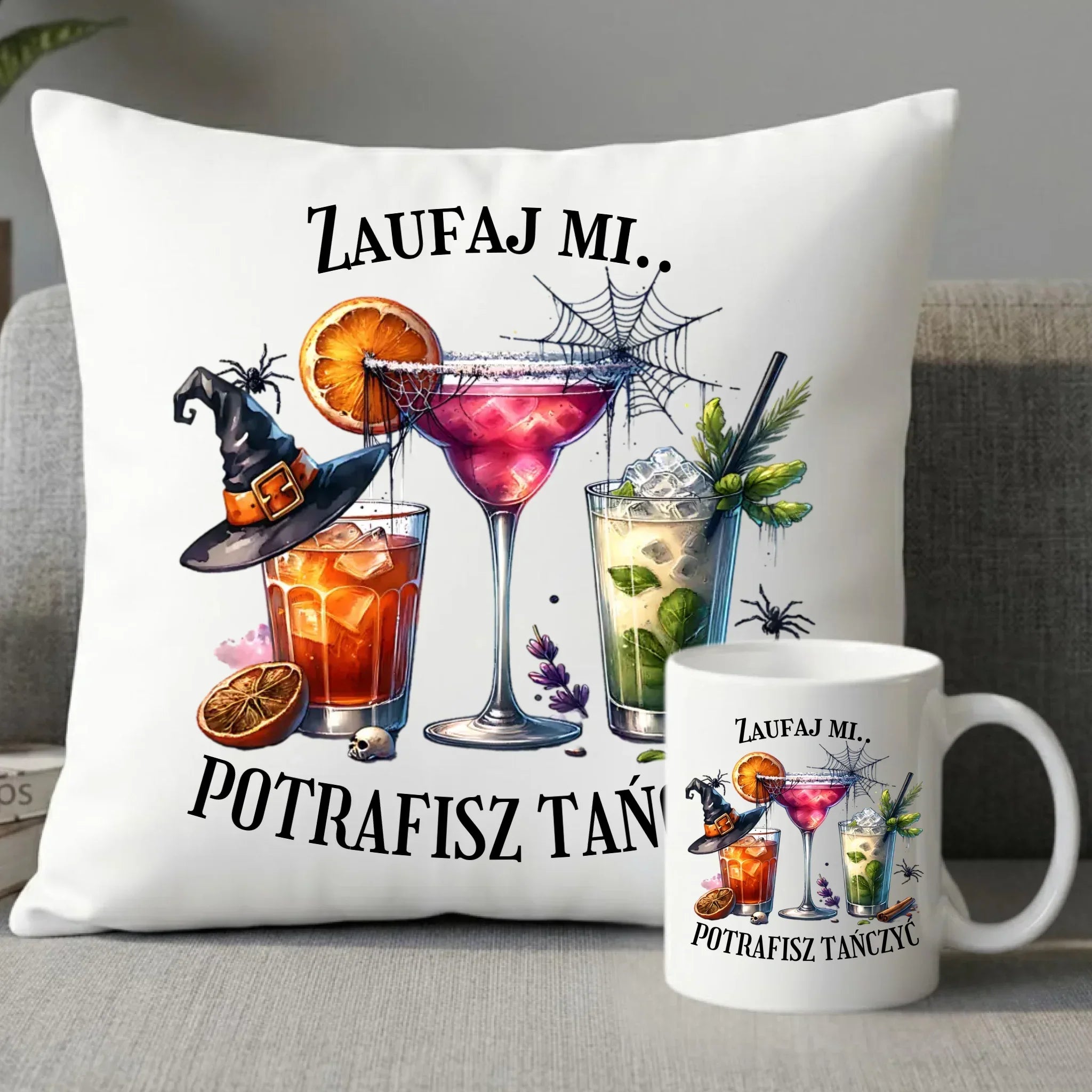 Zestaw poduszka i kubek na Halloween - Zaufaj mi potrafisz tańczyć HL26 - StoryCups.pl