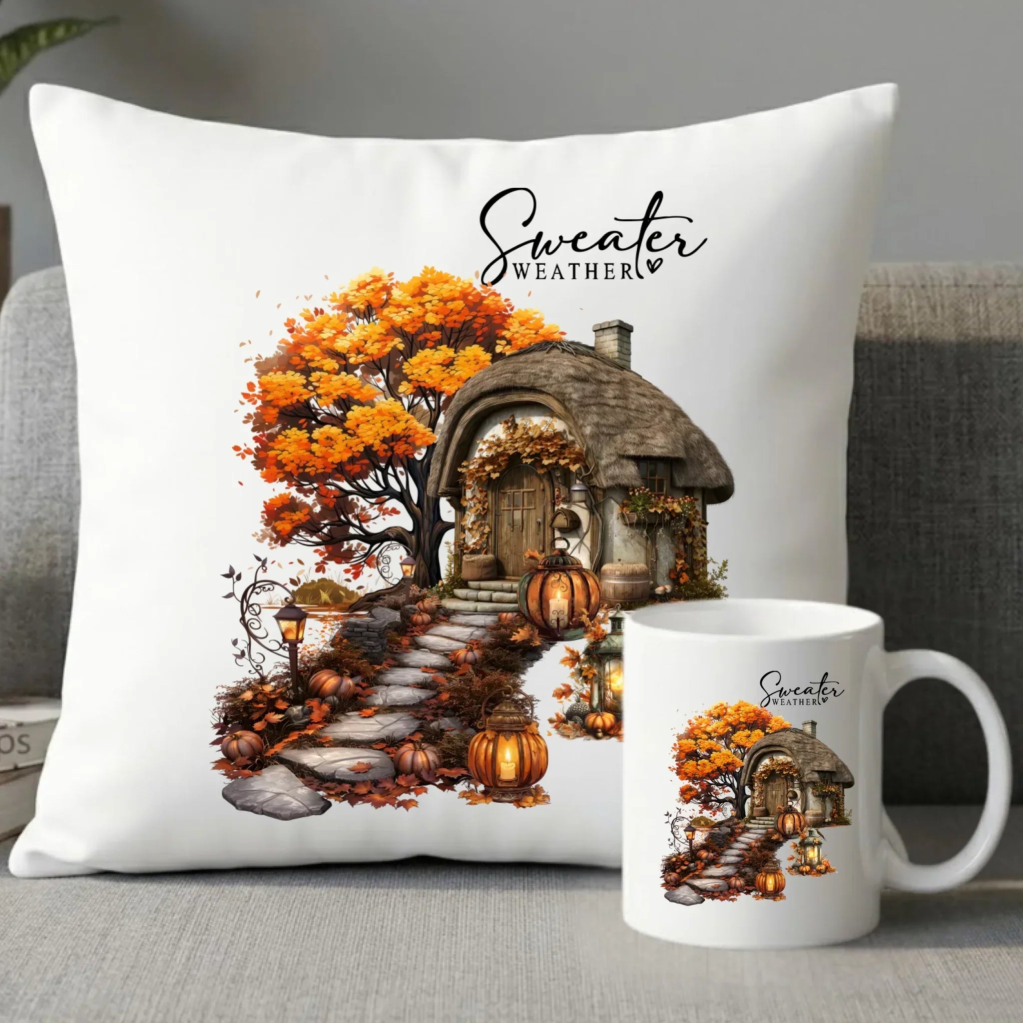 Zestaw poduszka i kubek jesienny - Sweater weather JS15 - StoryCups.pl