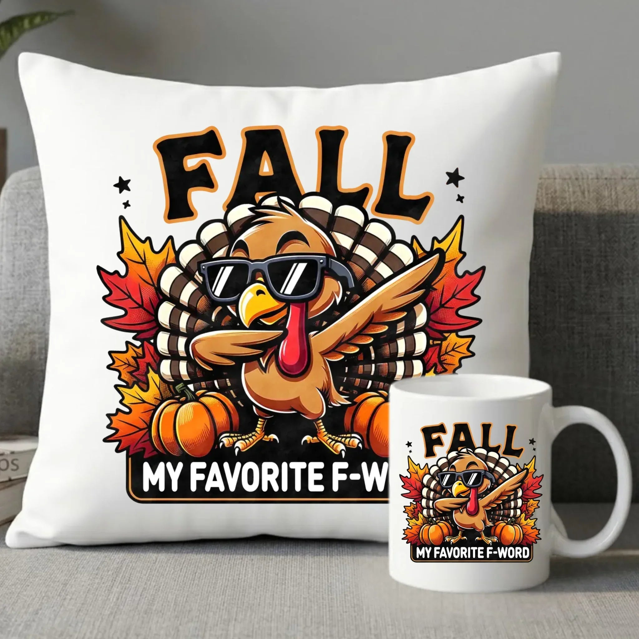 Zestaw poduszka i kubek jesienny - FALL my favorite F-word JS11 - StoryCups.pl