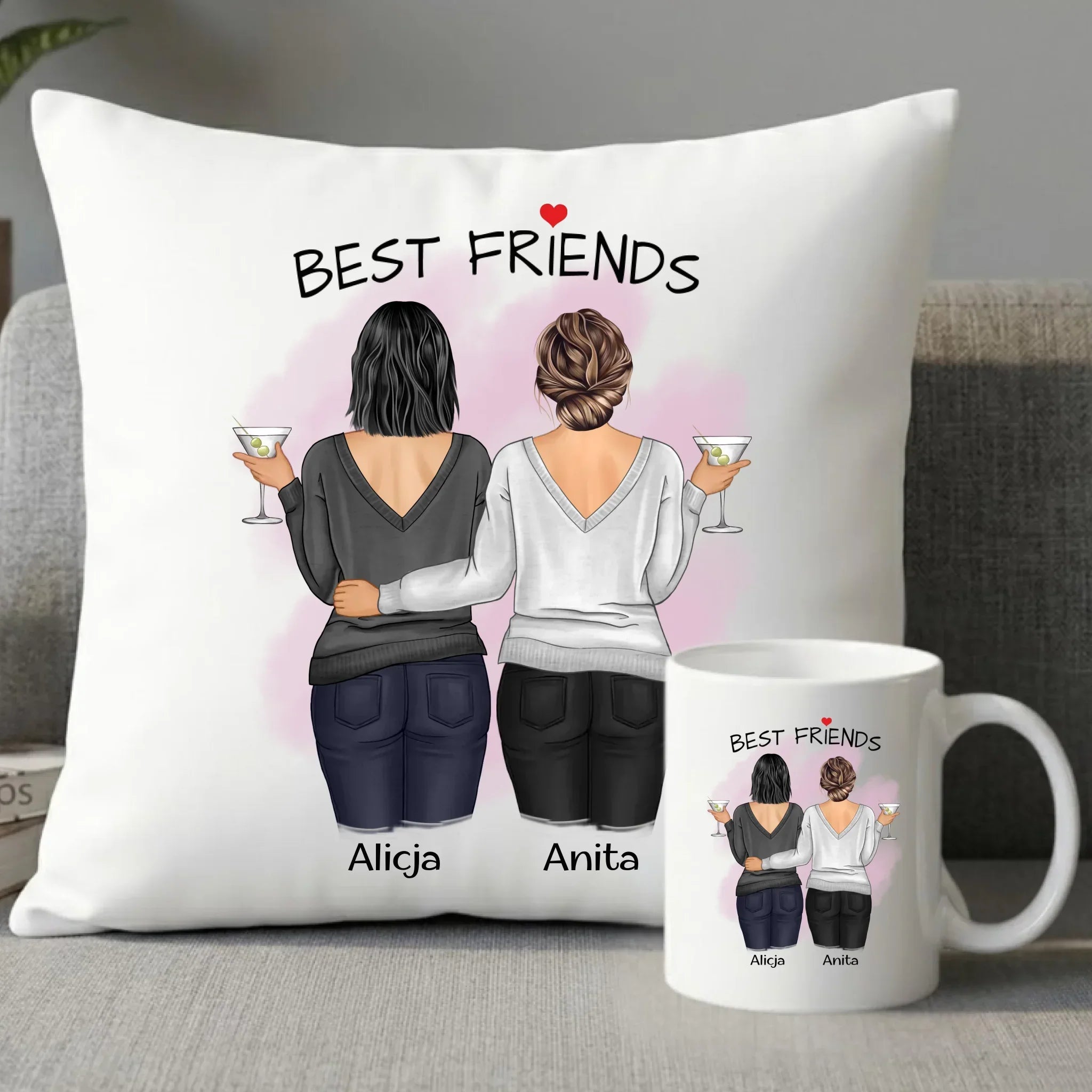 Zestaw poduszka i kubek - prezent dla przyjaciółki - Best Friends - personalizowane postacie 2-4 osoby PR03 - StoryCups.pl