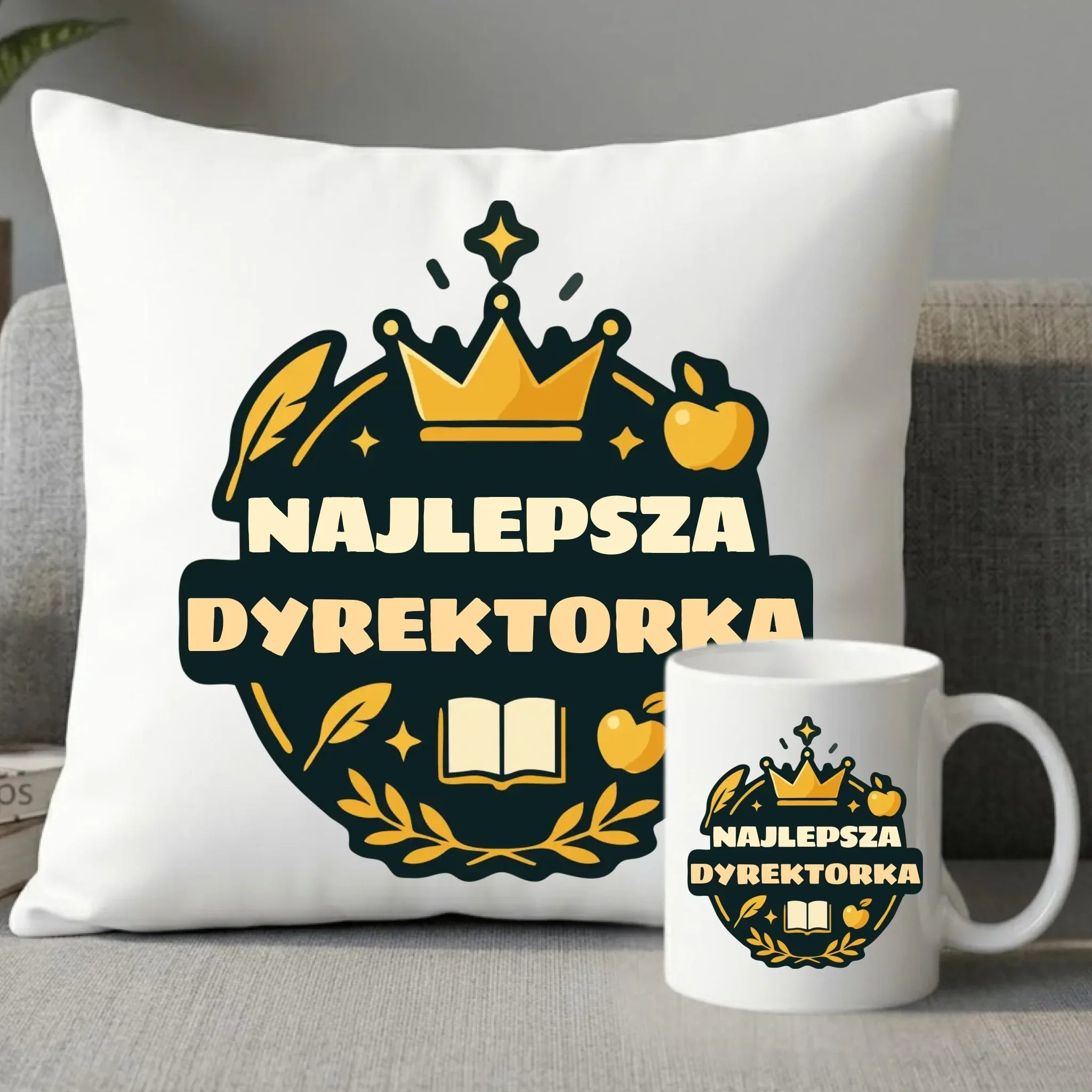 Najlepsza dyrektorka szkoły | Zestaw poduszka i kubek na prezent N40 - StoryCups.pl