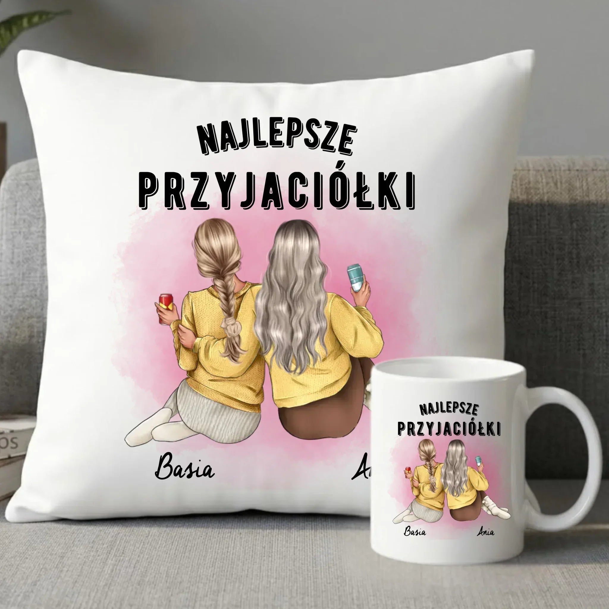 Zestaw poduszka i kubek - prezent dla przyjaciółek - Najlepsze przyjaciółki 2-4 osób - personalizowany PR01 - StoryCups.pl