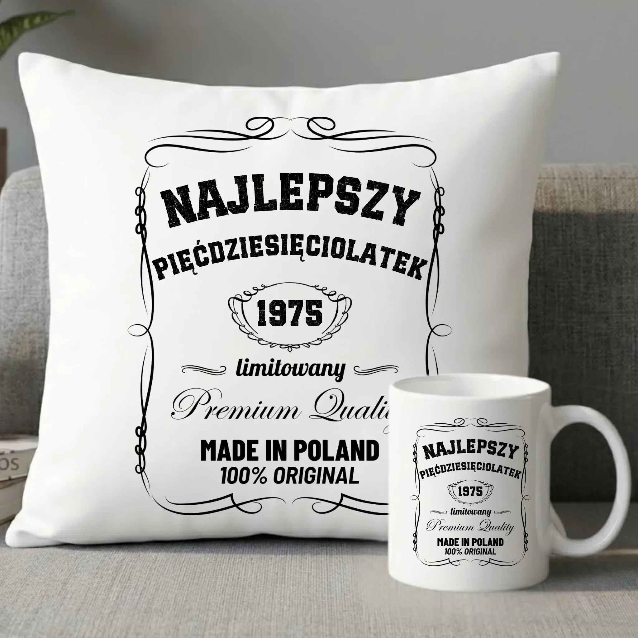 Najlepszy pięćdziesięciolatek | Zestaw poduszka i kubek prezent na 50 urodziny U04 - StoryCups.pl