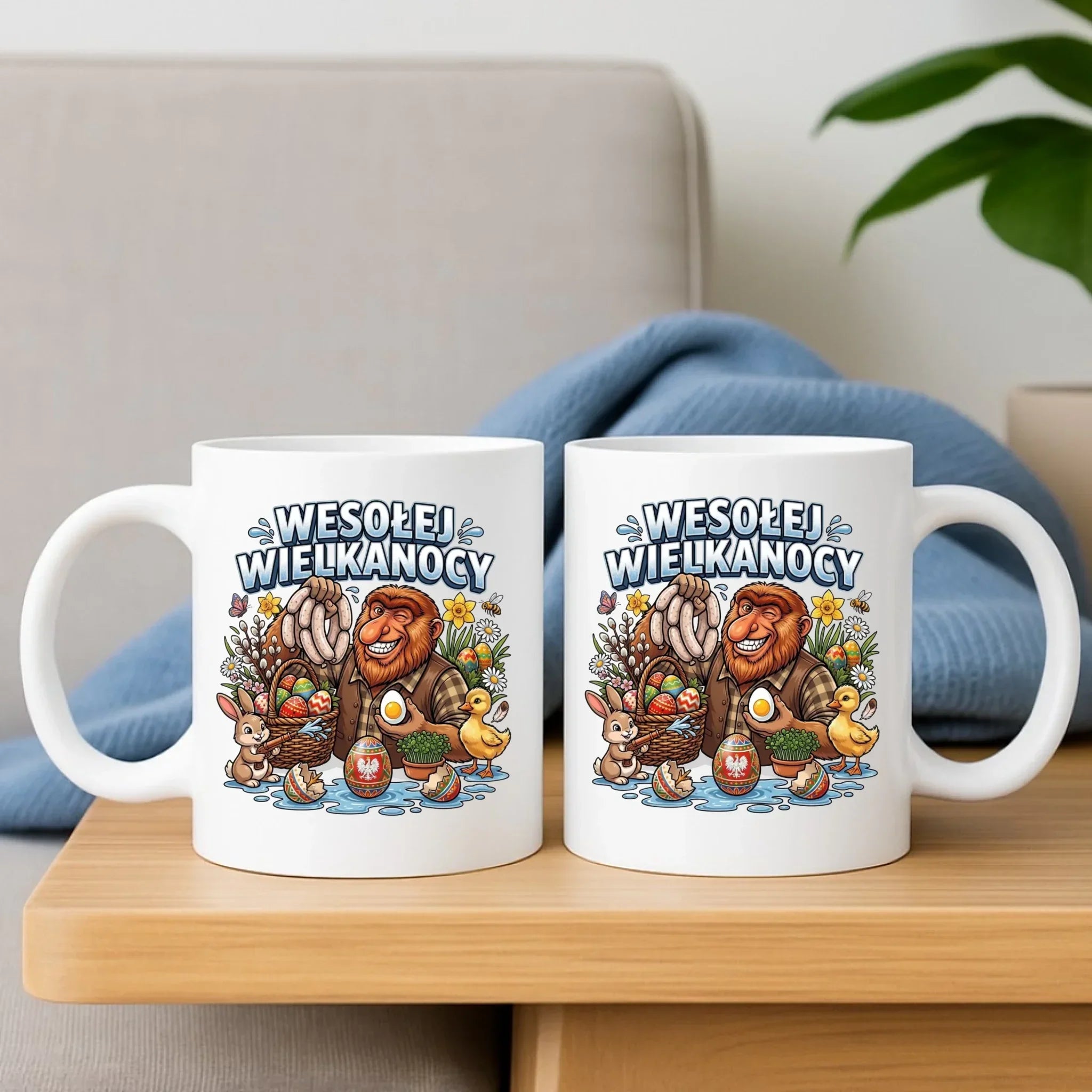 Zestaw poduszka i kubek wielkanocny - Janusz Nosacz - Wesołej Wielkanocy WN21 - StoryCups.pl