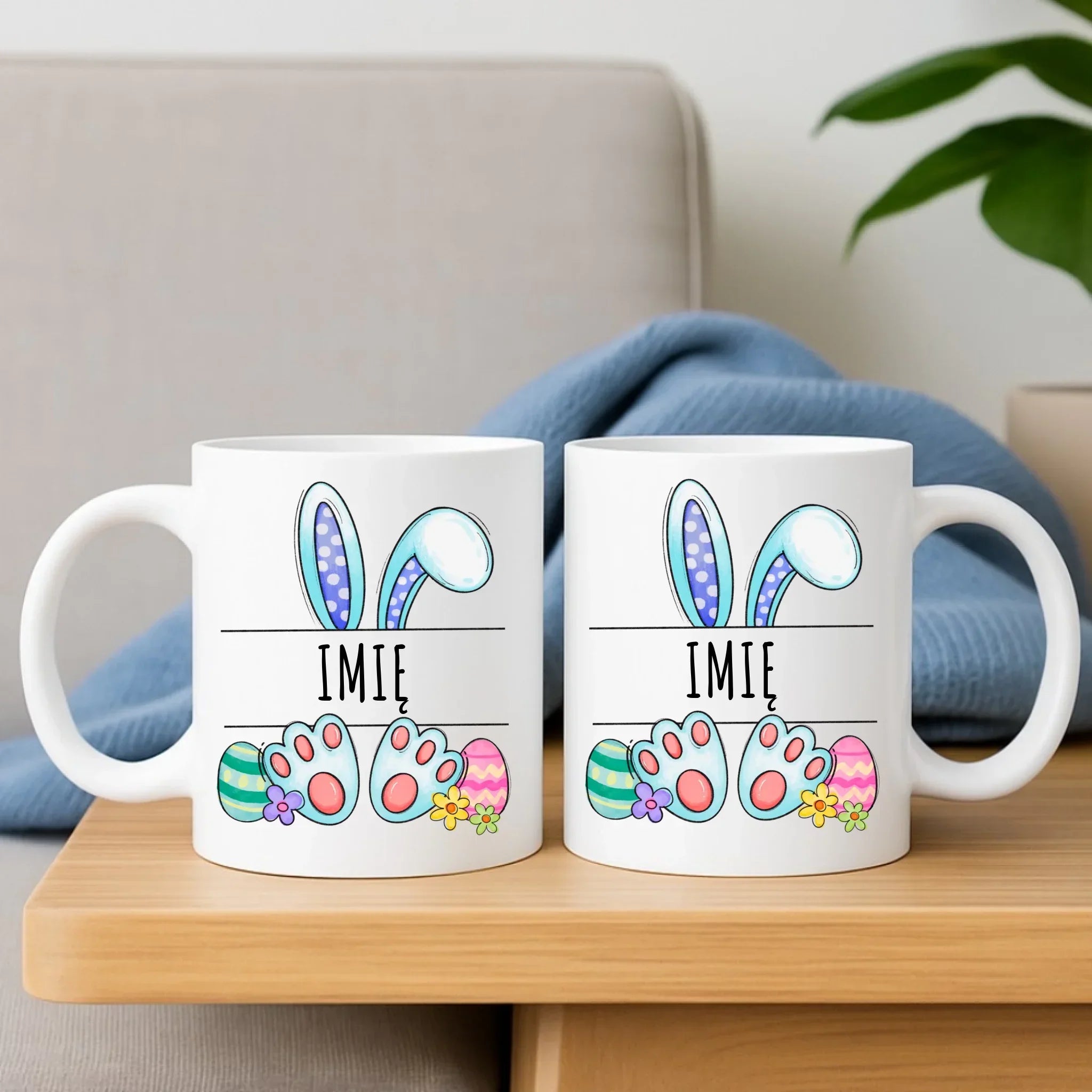 Zestaw poduszka i kubek dla dziecka na Wielkanoc - Zajączek - personalizowany WN14 - StoryCups.pl