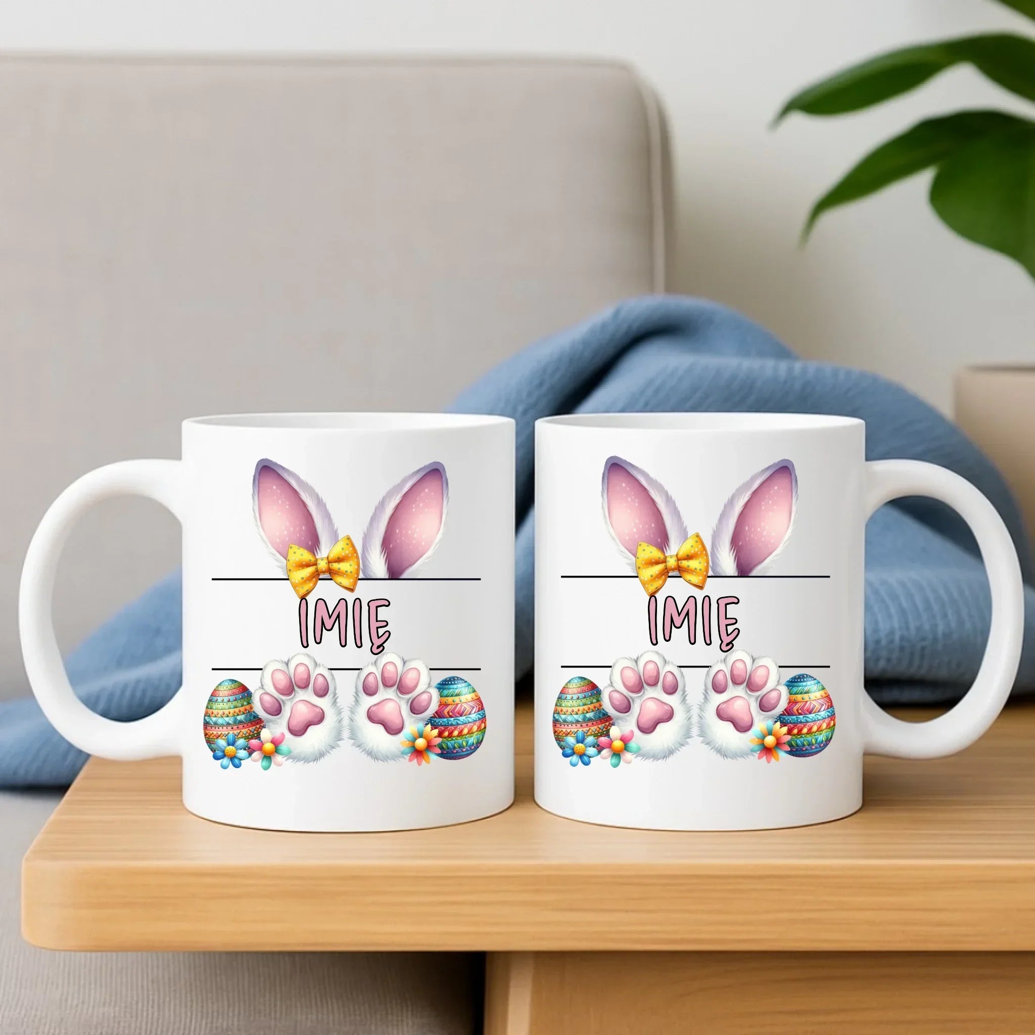 Zestaw poduszka i kubek wielkanocny - Zajączek - personalizowany WN13 - StoryCups.pl